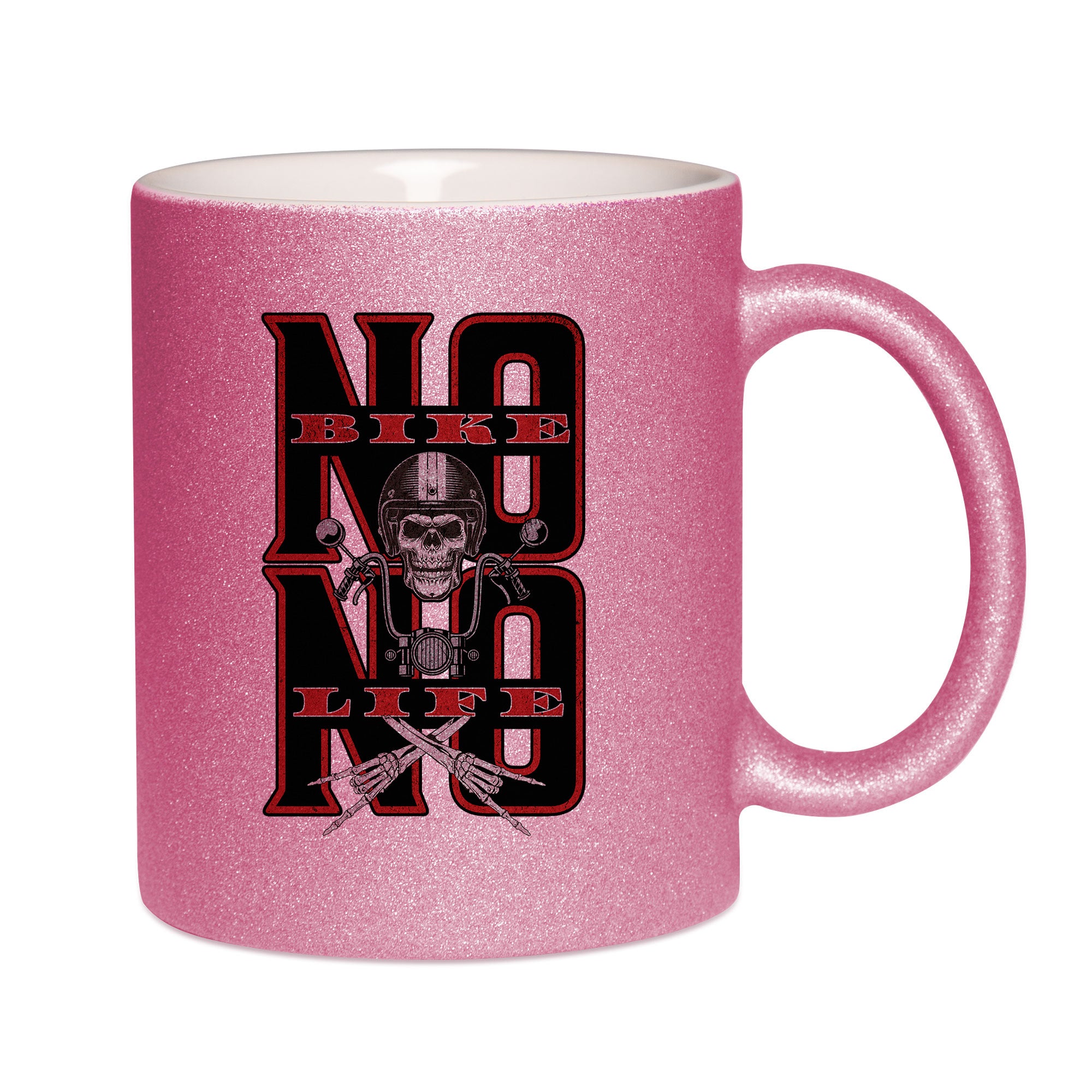 Mug paillettes rose personnalisé No bike no life