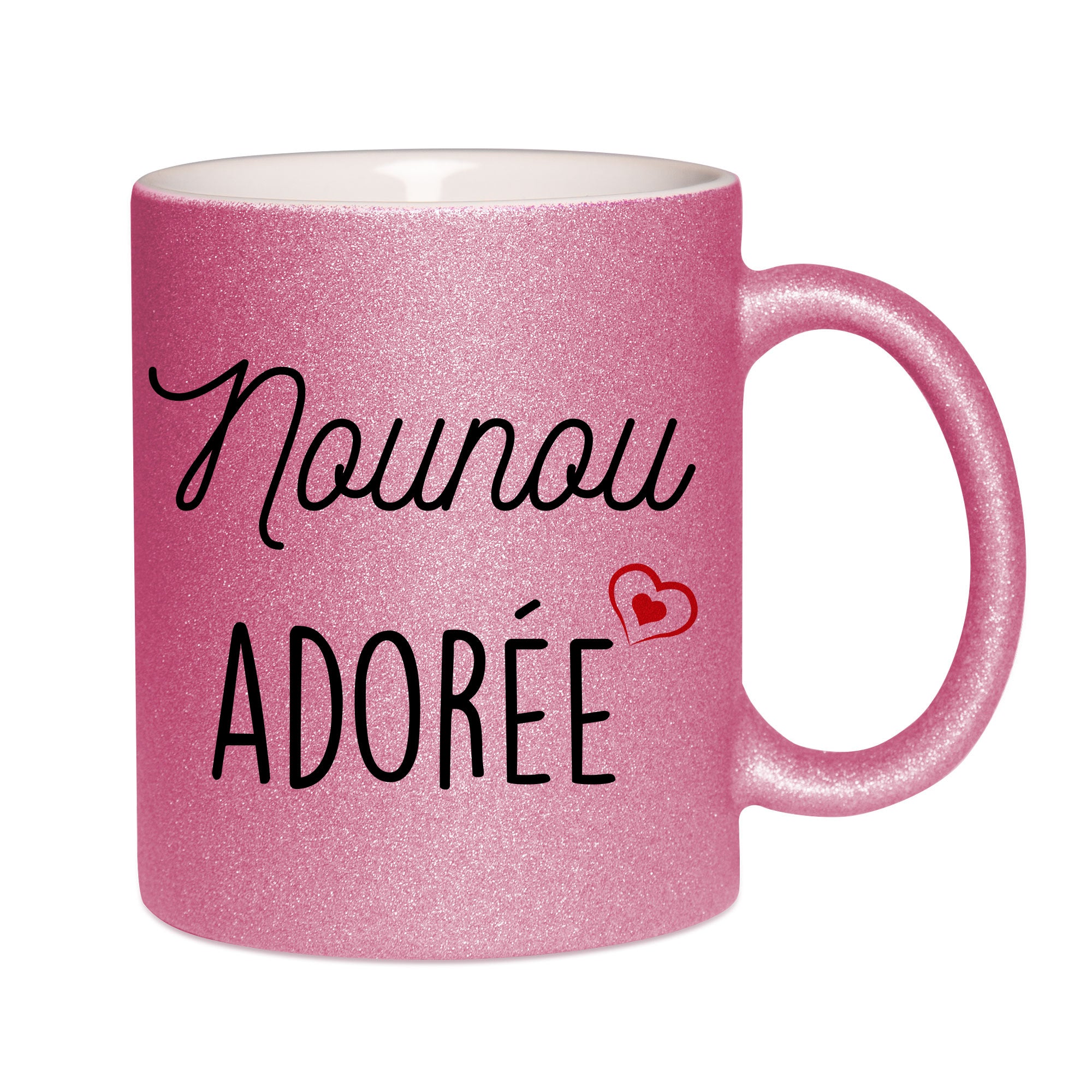 Mug paillettes rose personnalisé Nounou adorée