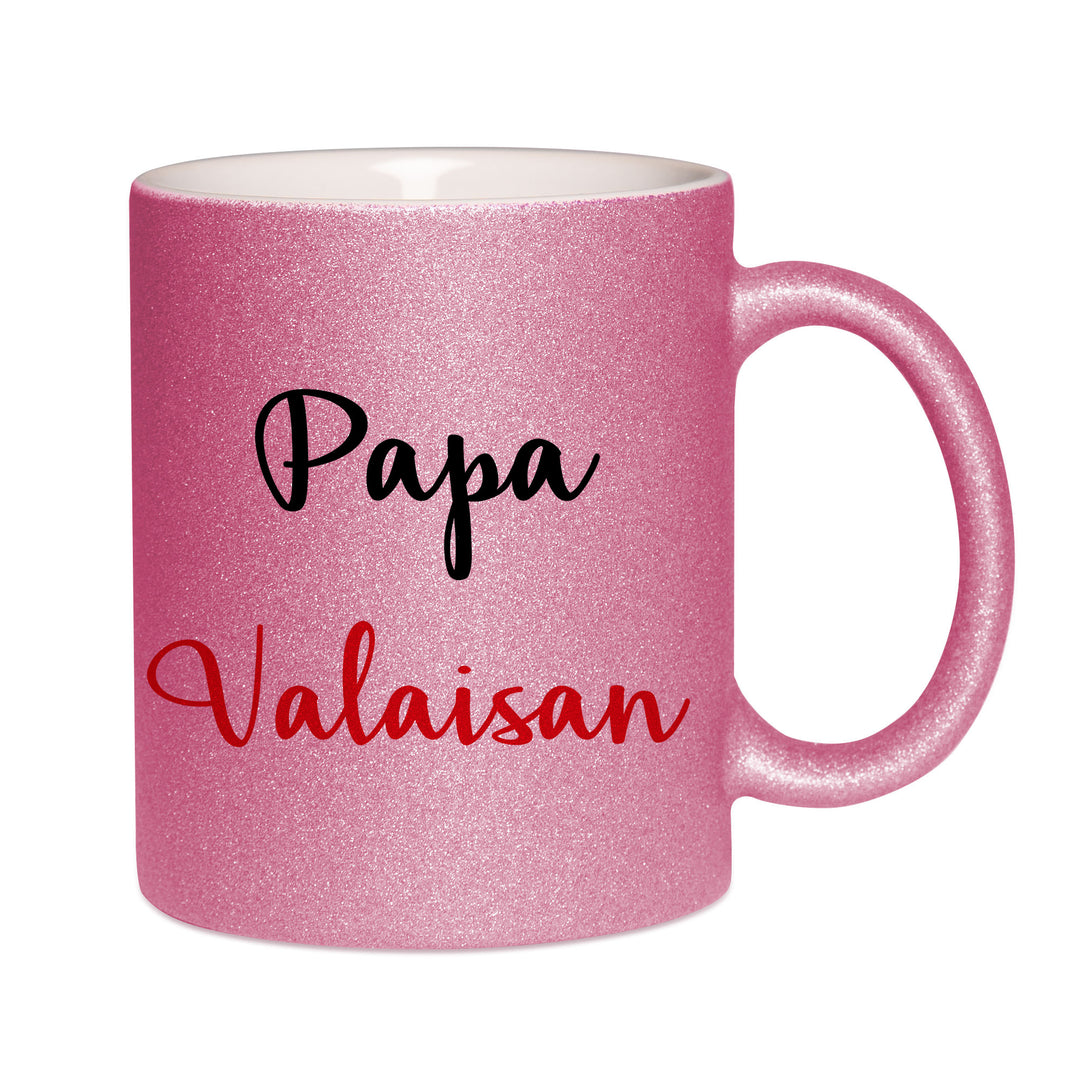 Mug paillettes rose personnalisé Papa Valaisan