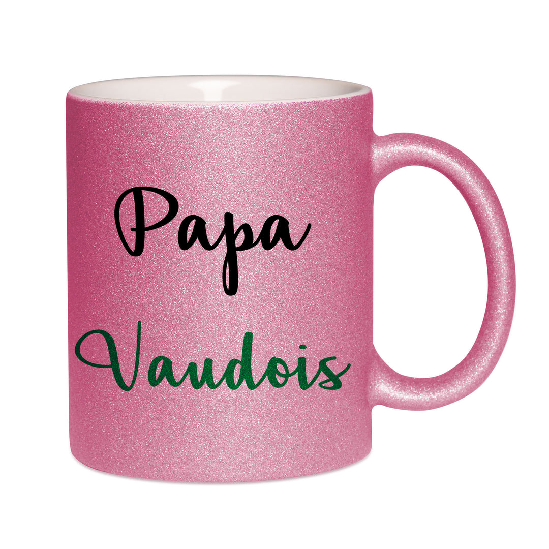 Mug paillettes rose personnalisé Papa Vaudois