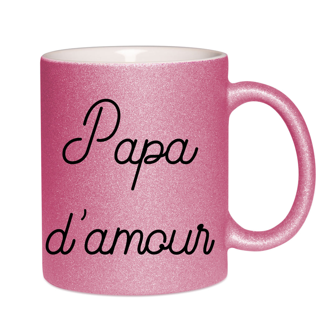 Mug paillettes rose personnalisé Papa d'amour