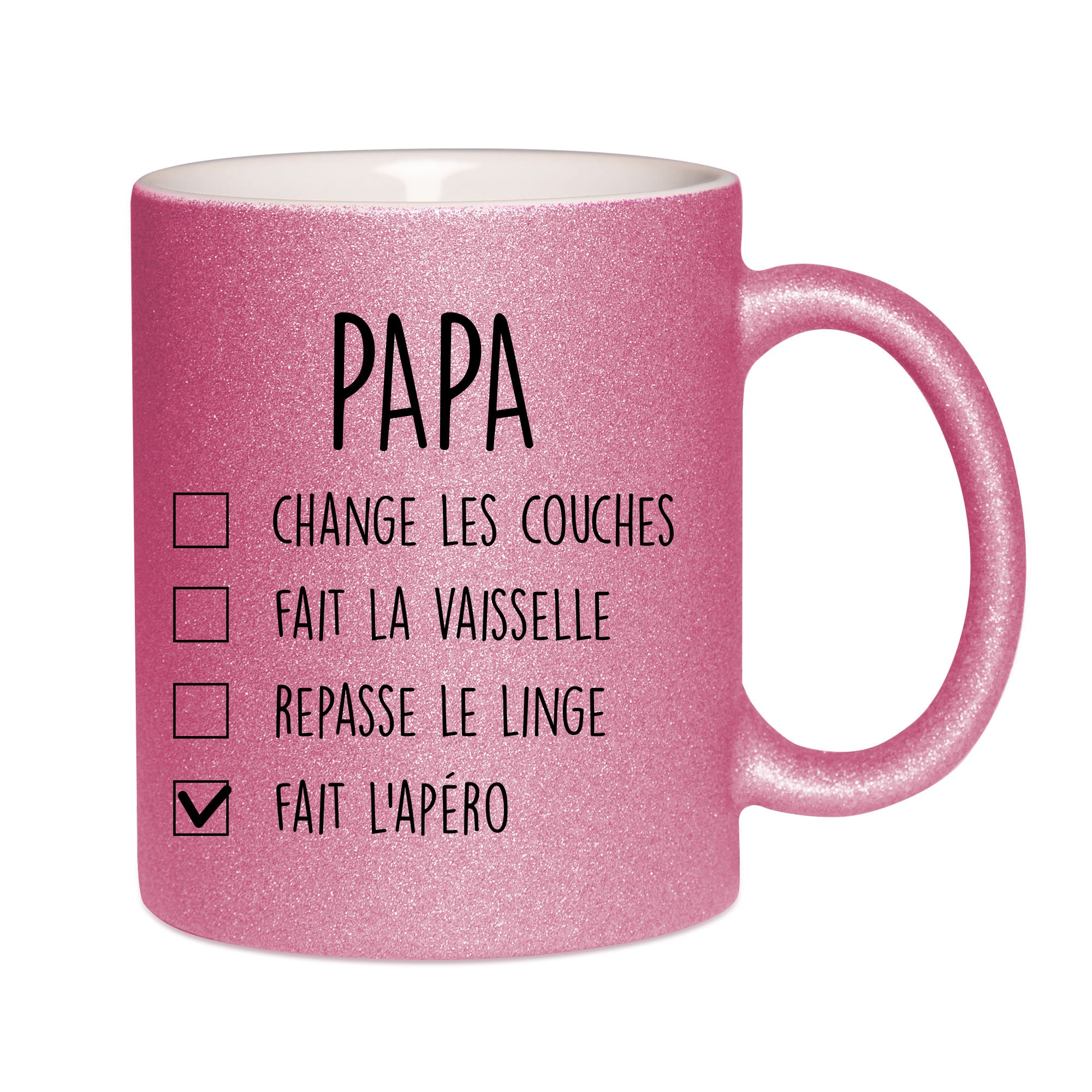 Mug paillettes rose personnalisé Papa fait l'apéro