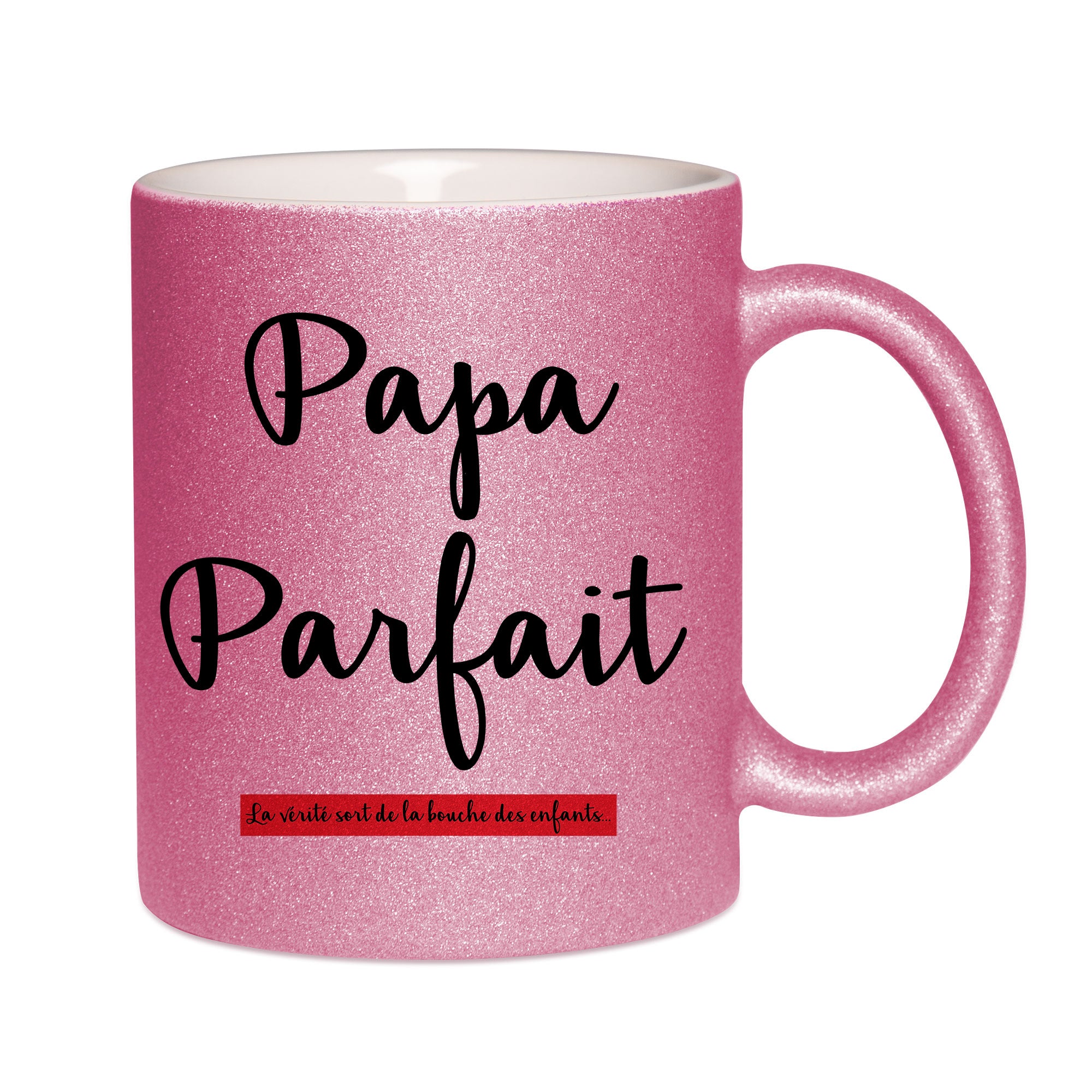 Mug paillettes rose personnalisé Papa parfait