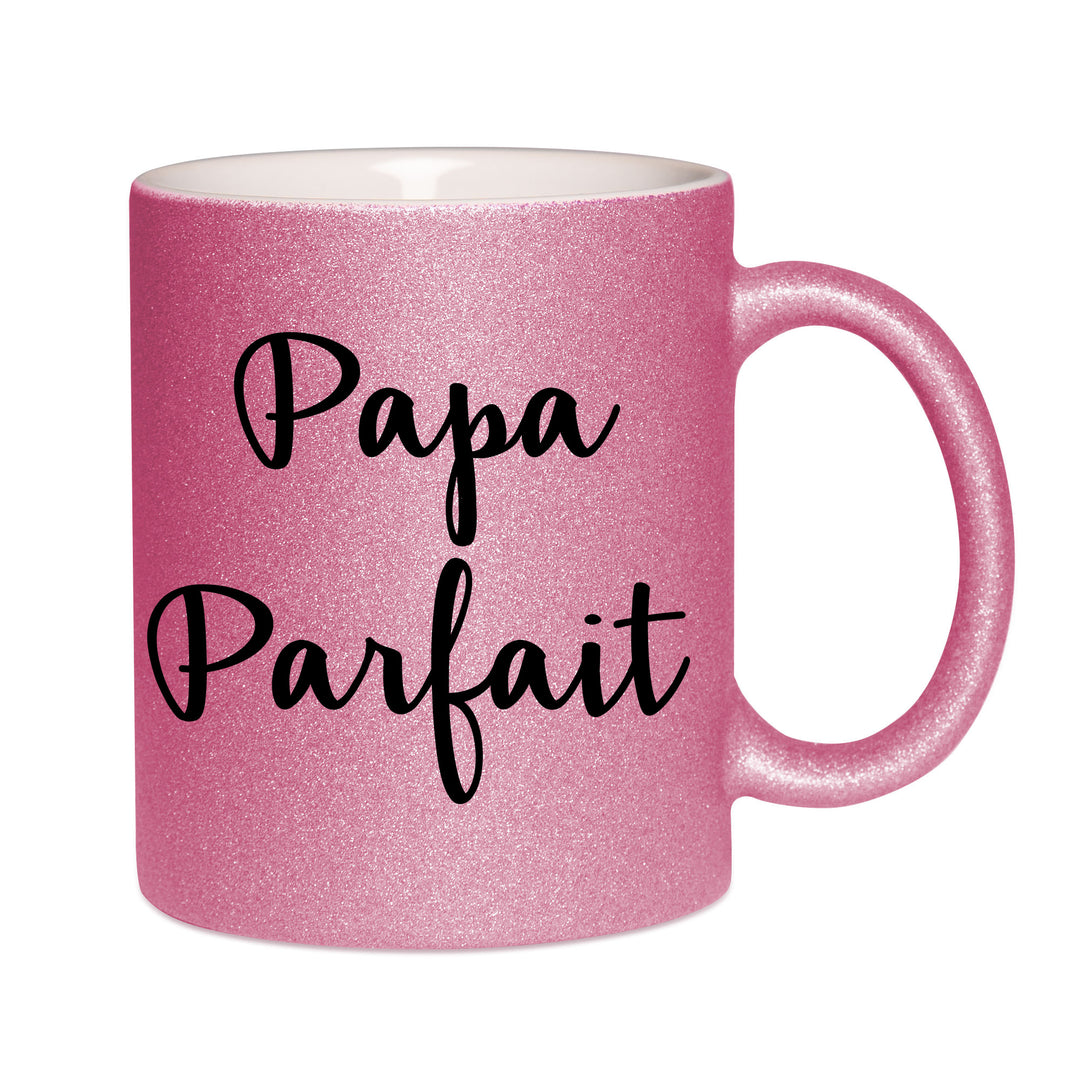 Mug paillettes rose personnalisé Papa parfait 2