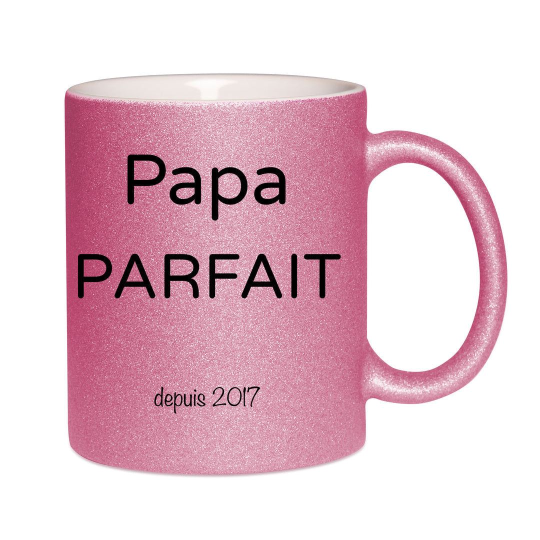 Mug paillettes rose personnalisé Papa parfait à personnaliser