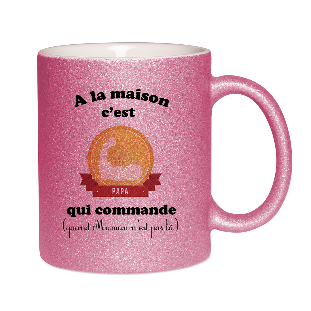 Mug paillettes rose personnalisé Papa qui commande