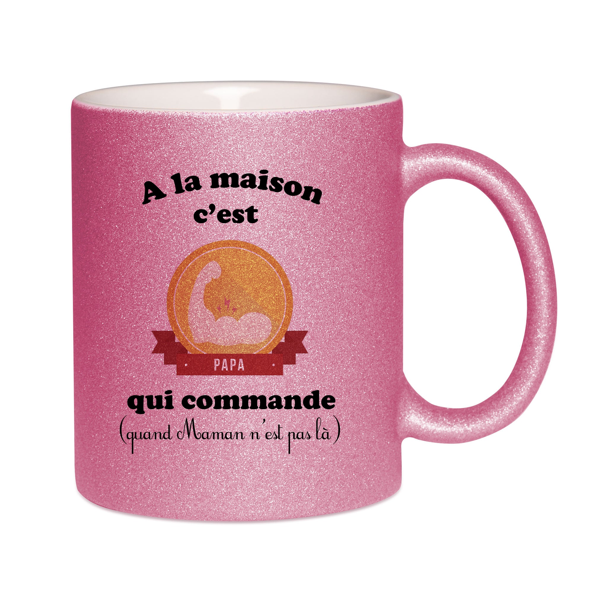 Mug paillettes rose personnalisé Papa qui commande