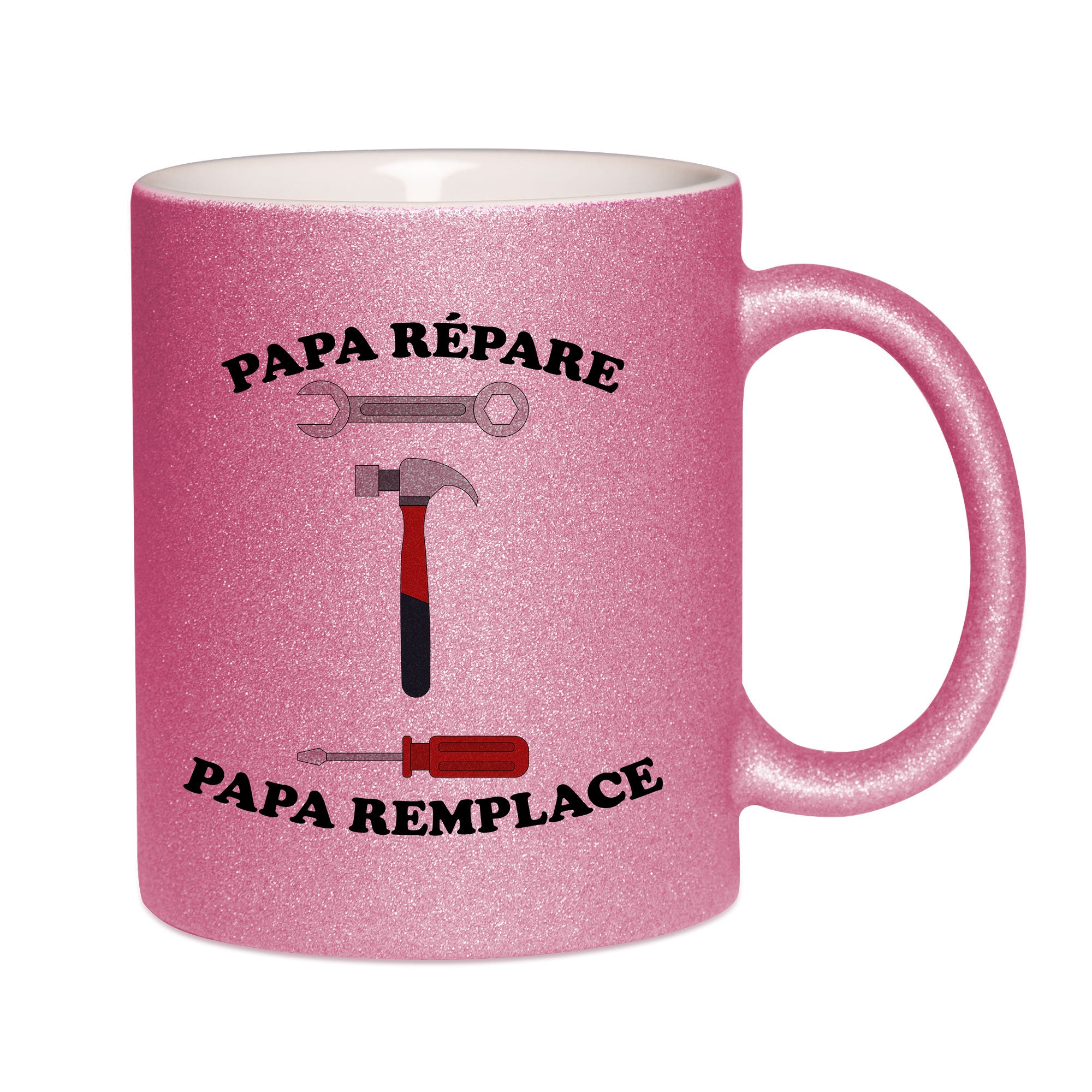 Mug paillettes rose personnalisé Papa repare papa remplace