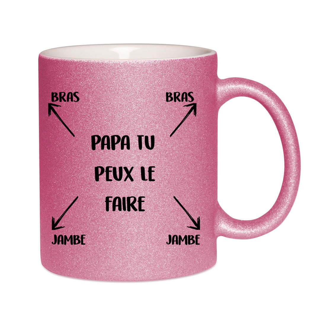 Mug paillettes rose personnalisé Papa tu peux le faire
