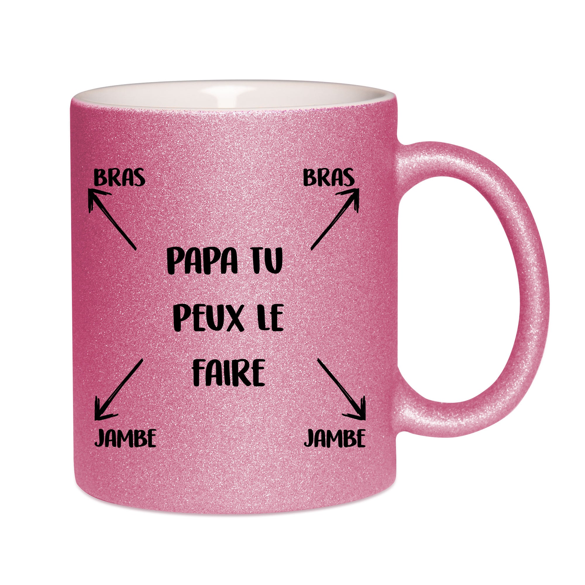 Mug paillettes rose personnalisé Papa tu peux le faire