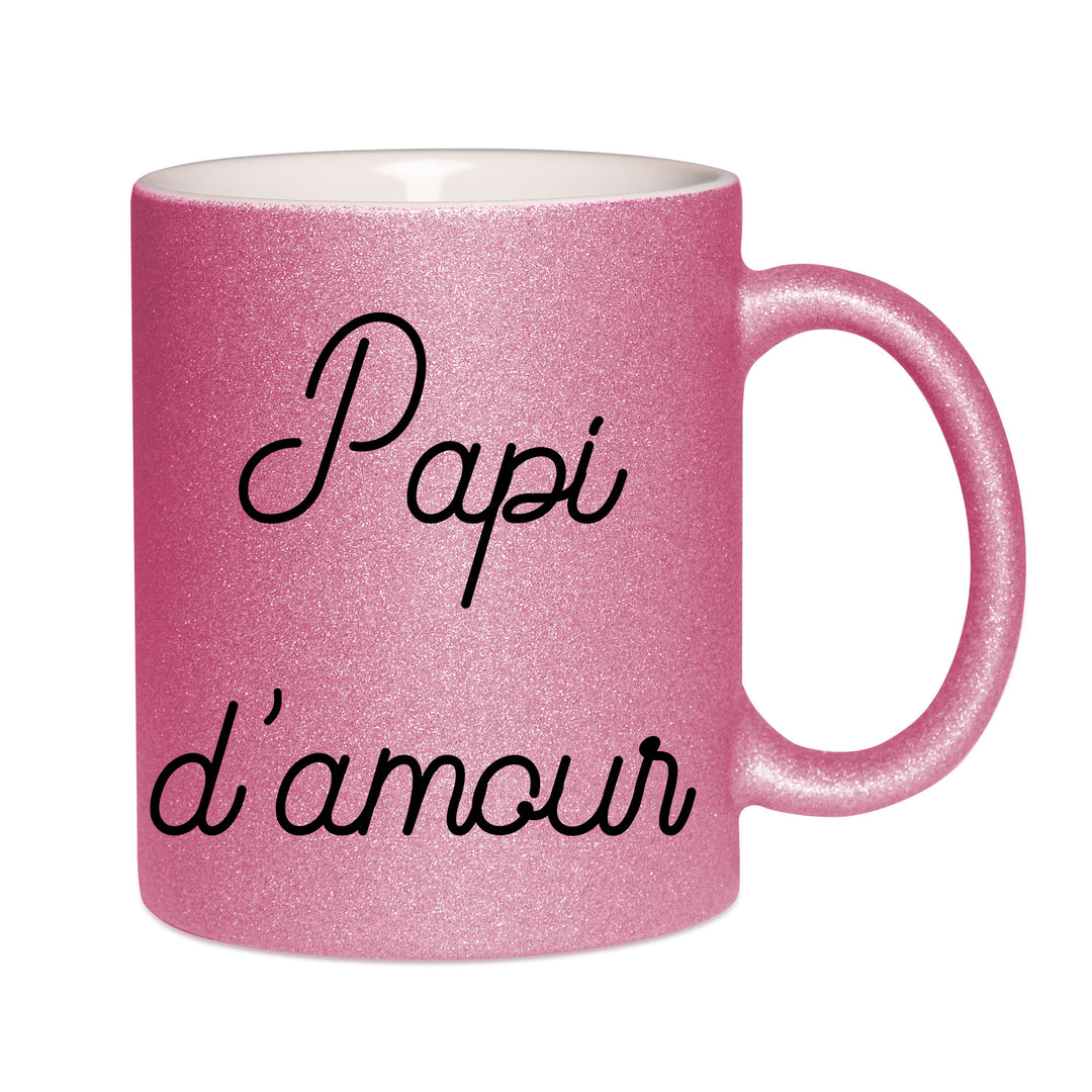 Mug paillettes rose personnalisé Papi d'amour
