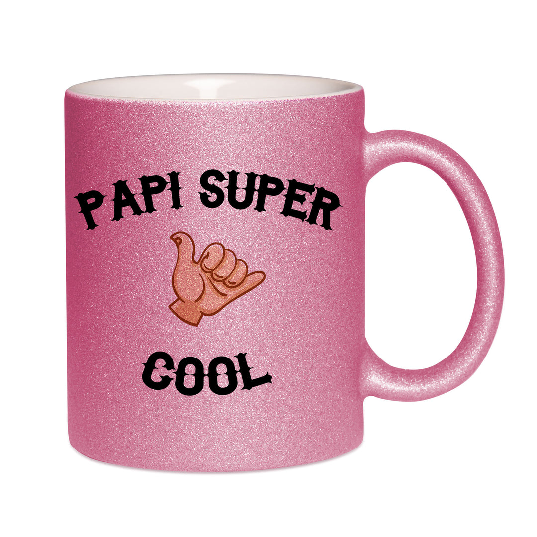 Mug paillettes rose personnalisé Papi super cool