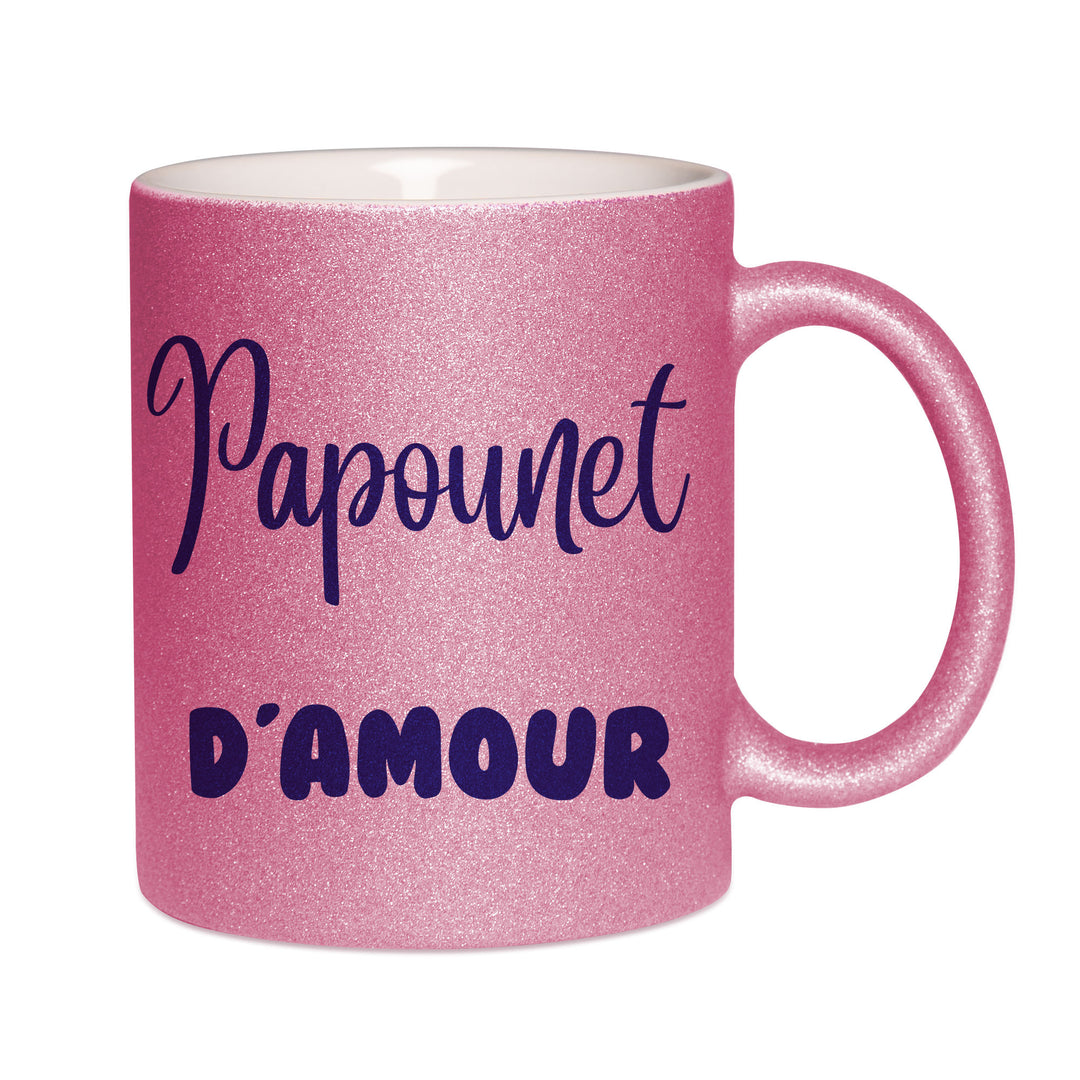 Mug paillettes rose personnalisé Papounet d'amour