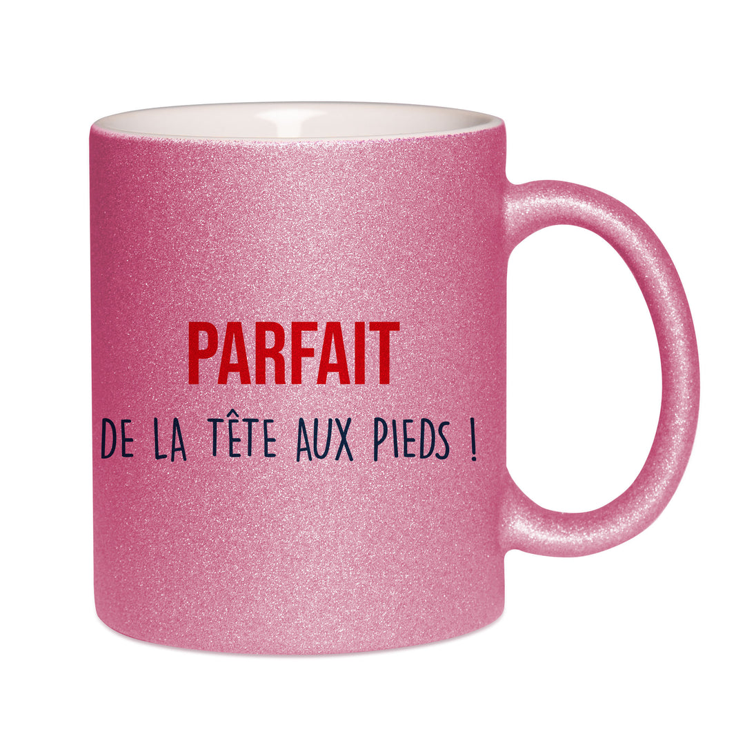 Mug paillettes rose personnalisé Parfait de la tete aux pieds