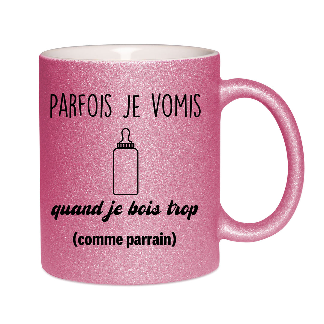 Mug paillettes rose personnalisé Parfois je vomis quand je bois trop