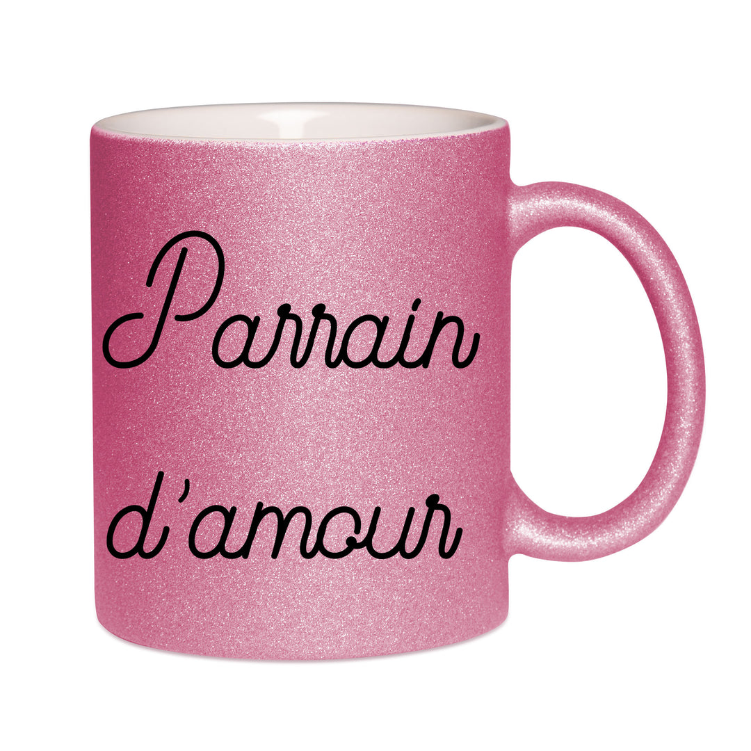 Mug paillettes rose personnalisé Parrain d'amour