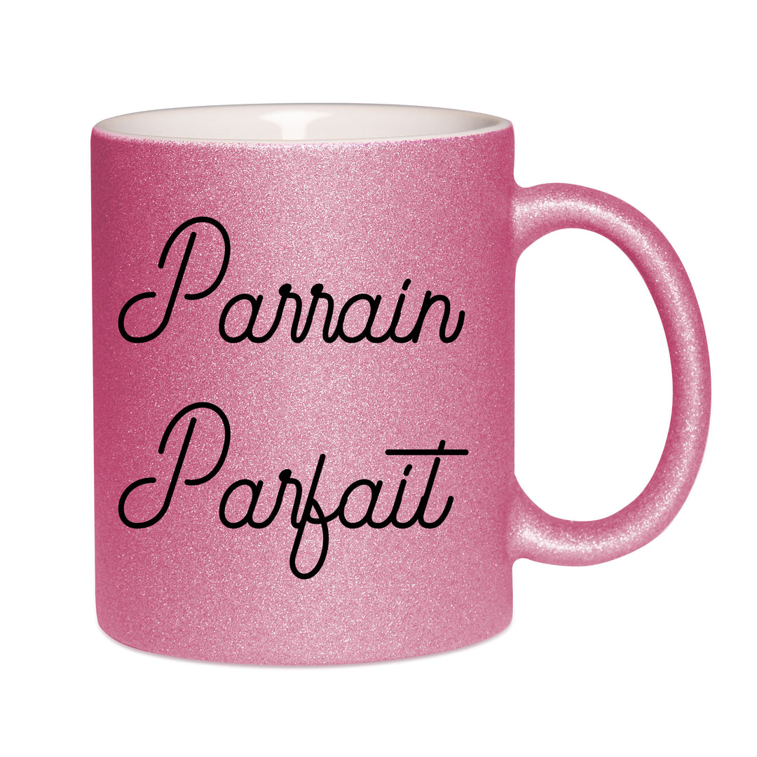Mug paillettes rose personnalisé Parrain parfait