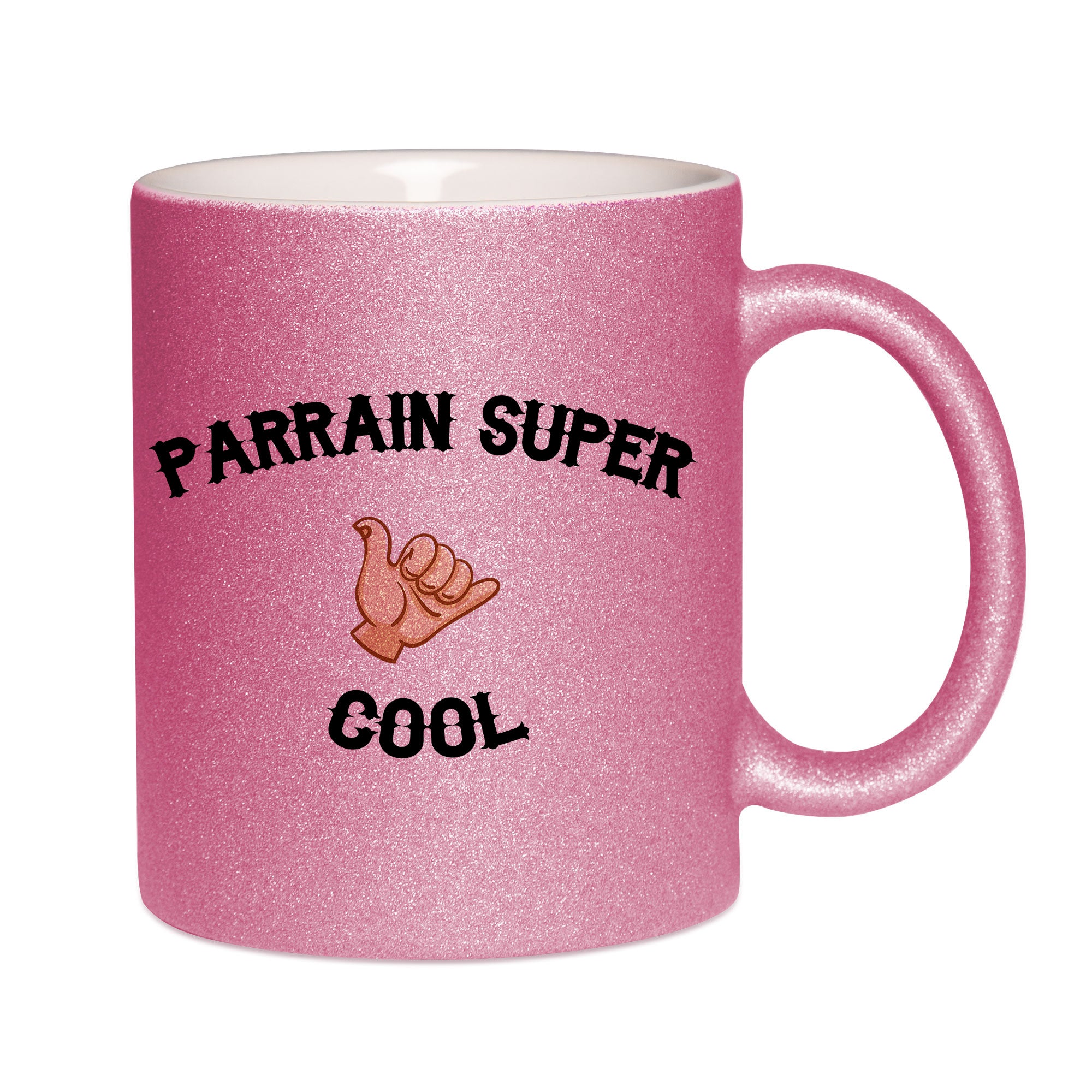 Mug paillettes rose personnalisé Parrain super cool
