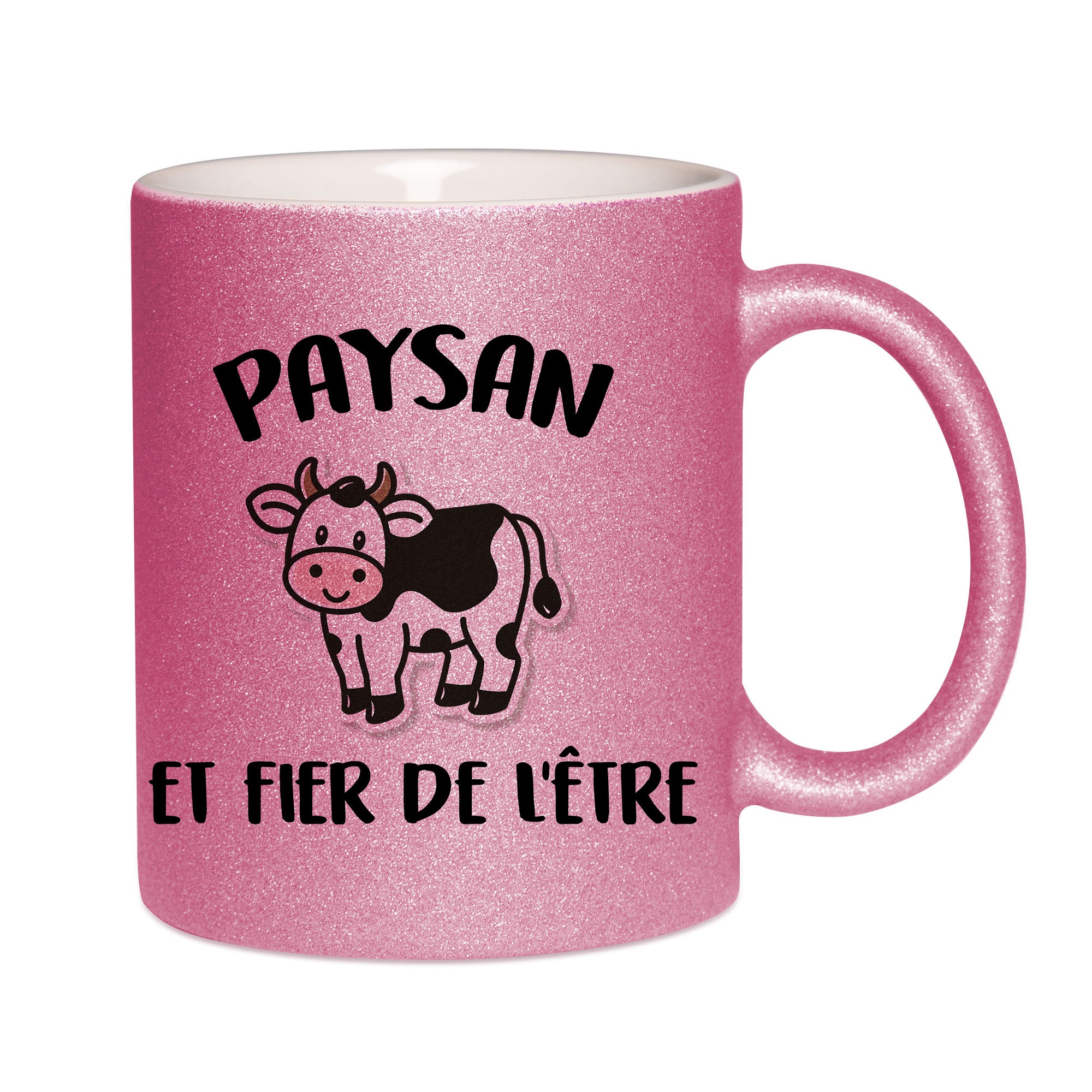 Mug paillettes rose personnalisé Paysan et fier de l'etre