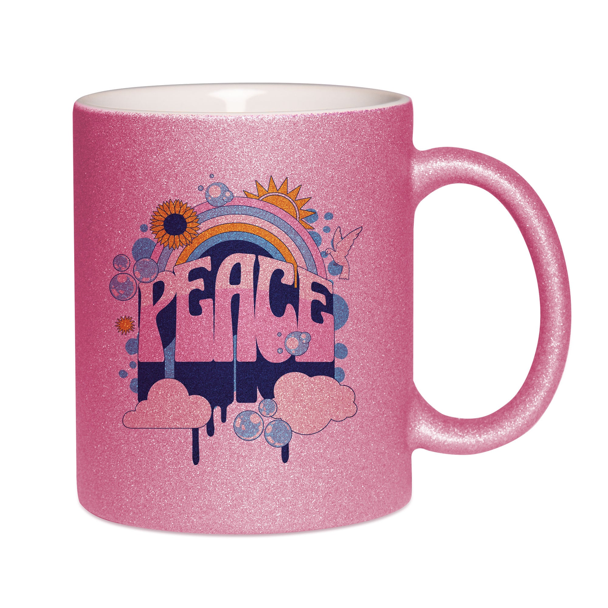 Mug paillettes rose personnalisé Peace