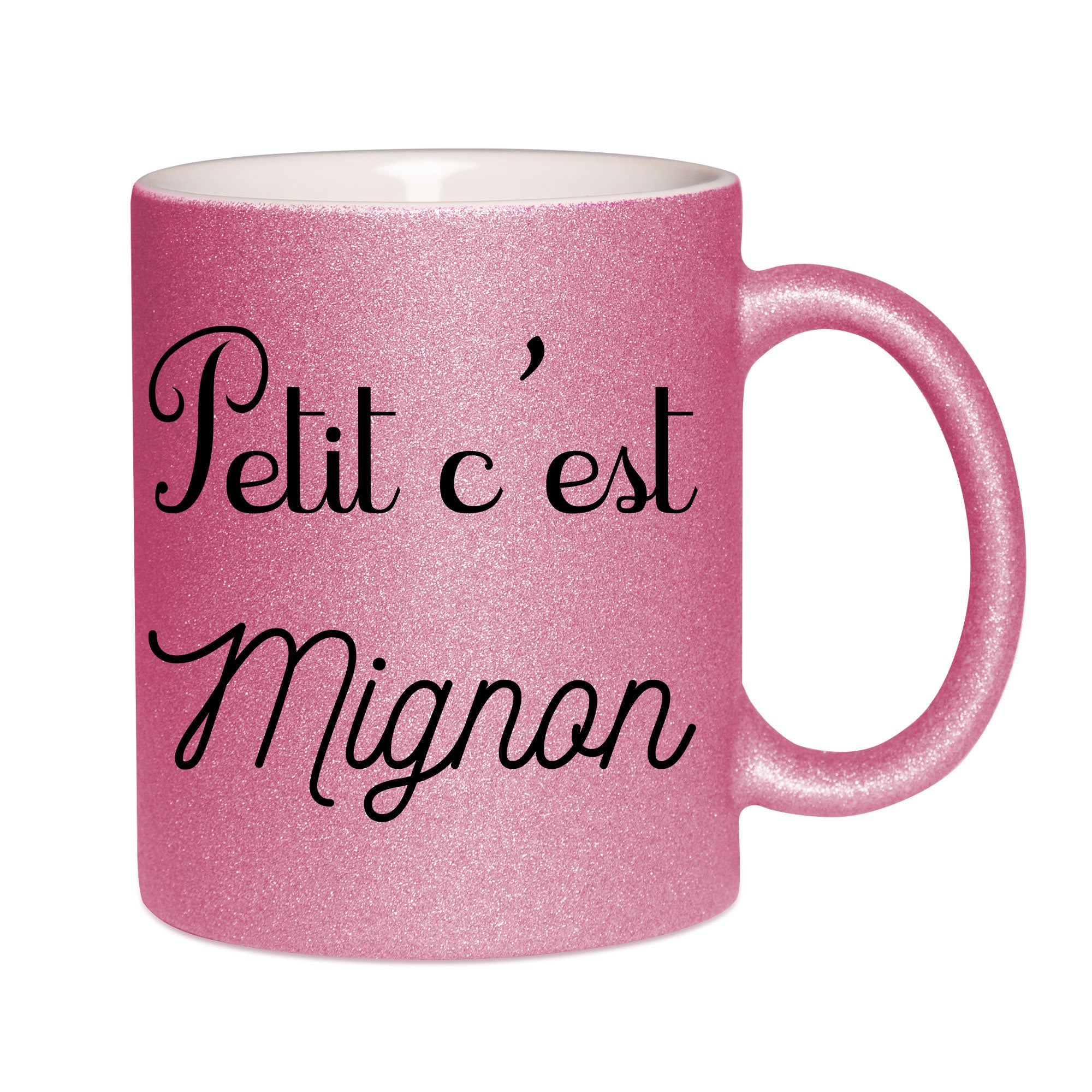 Mug paillettes rose personnalisé Petit c'est mignon
