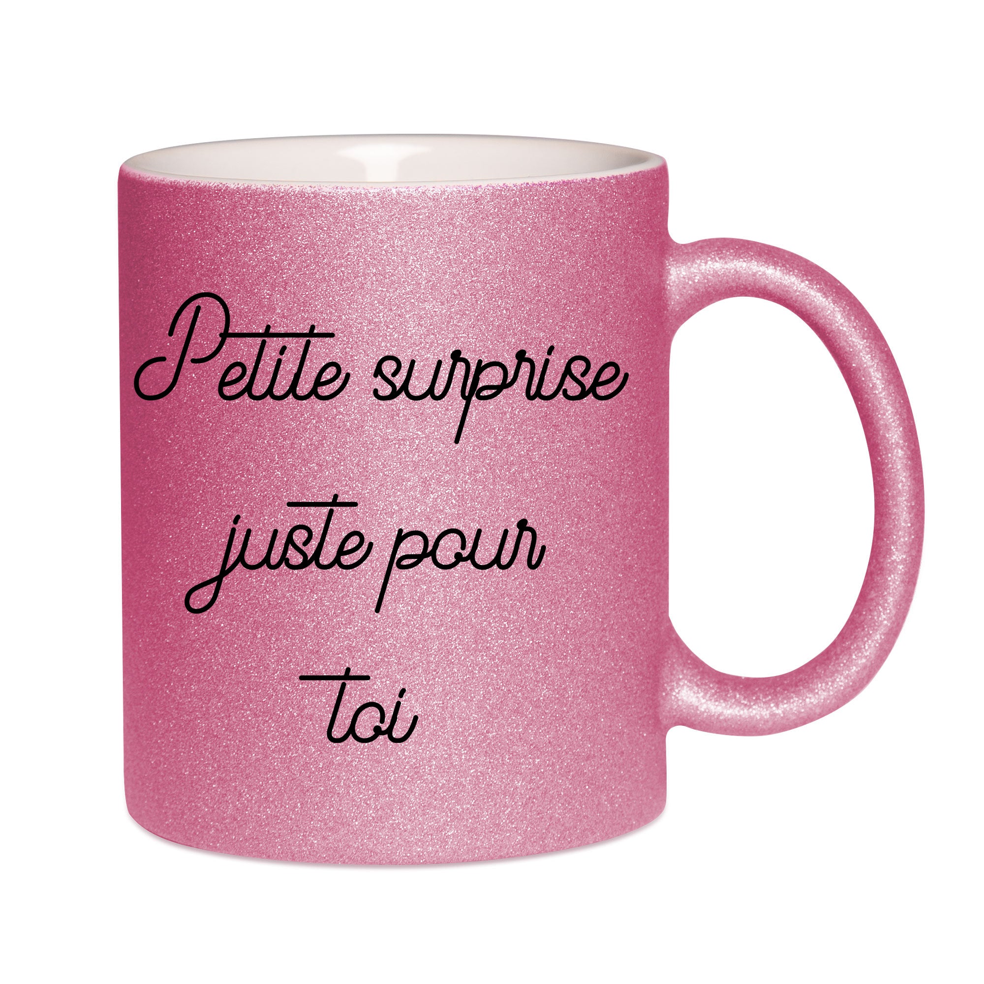 Mug paillettes rose personnalisé Petite surprise juste pour toi