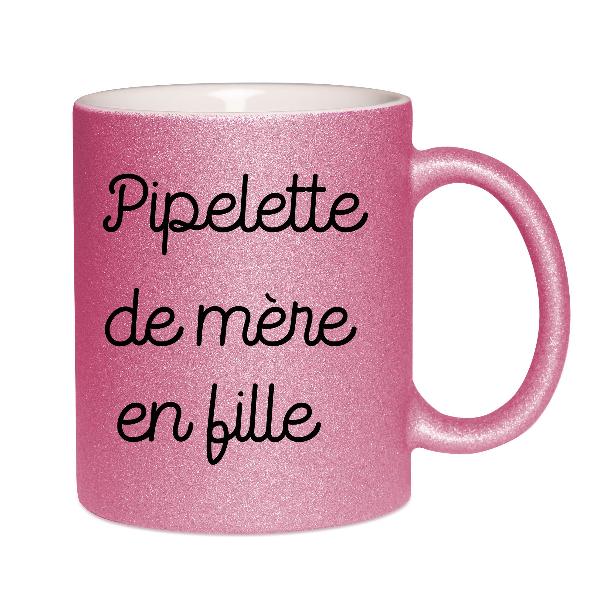 Mug paillettes rose personnalisé Pipelette de mere en fille