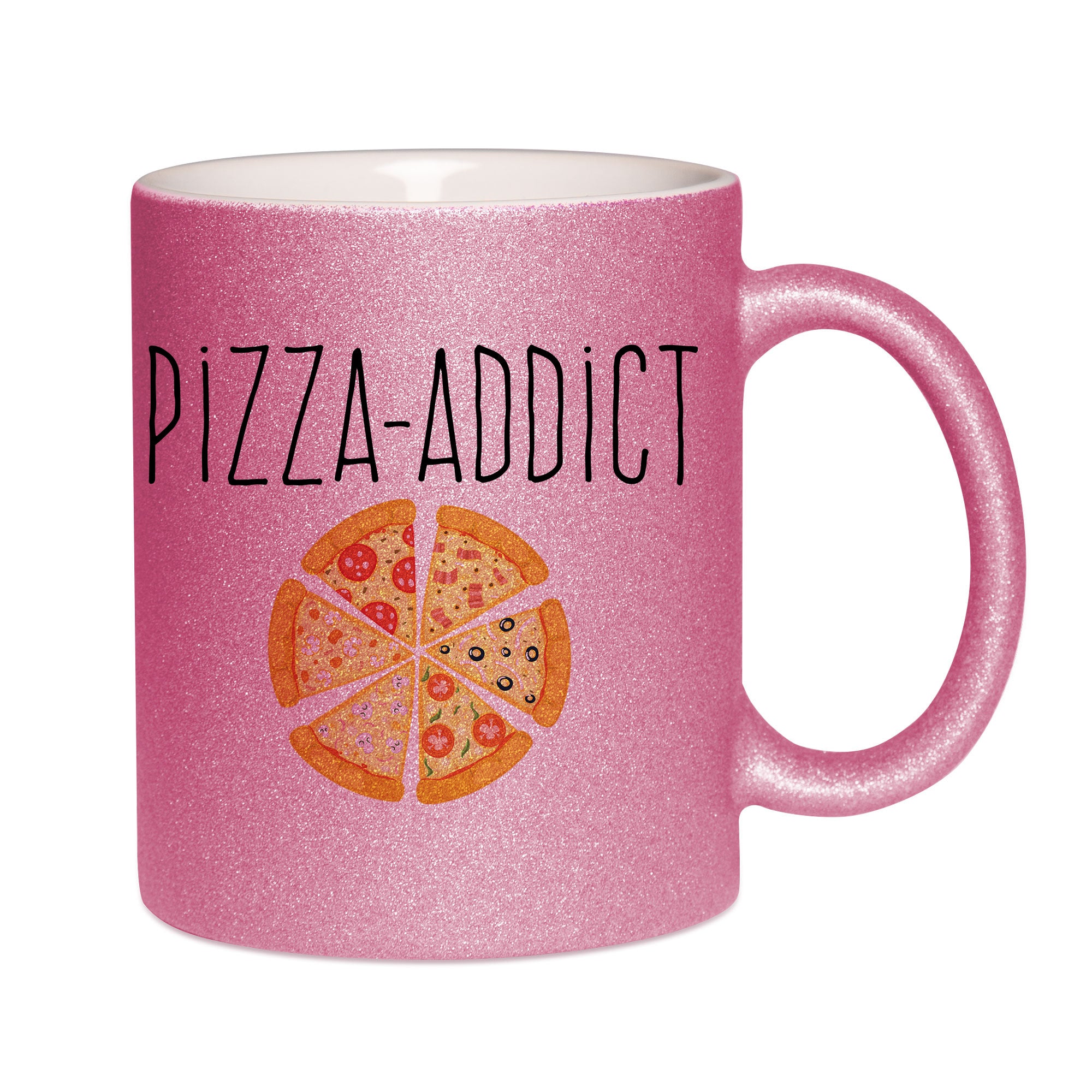 Mug paillettes rose personnalisé Pizza Addict