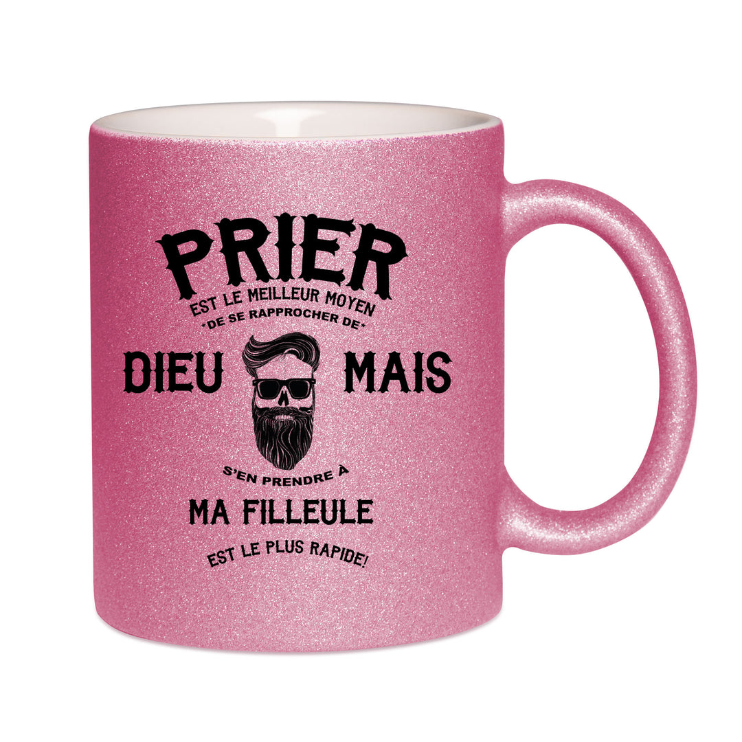 Mug paillettes rose personnalisé Prier-est-le-meilleur-moyen