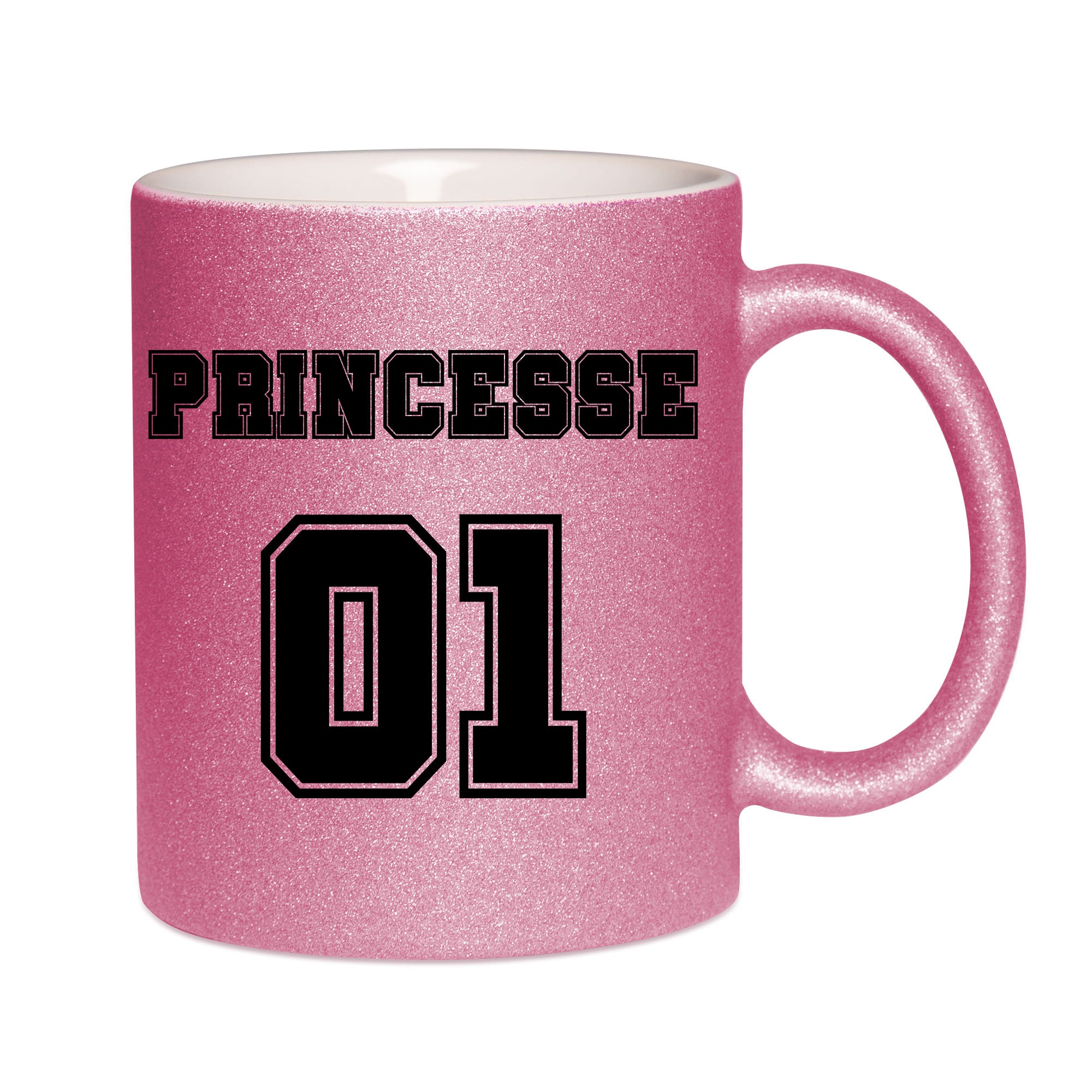 Mug paillettes rose personnalisé Princesse 01