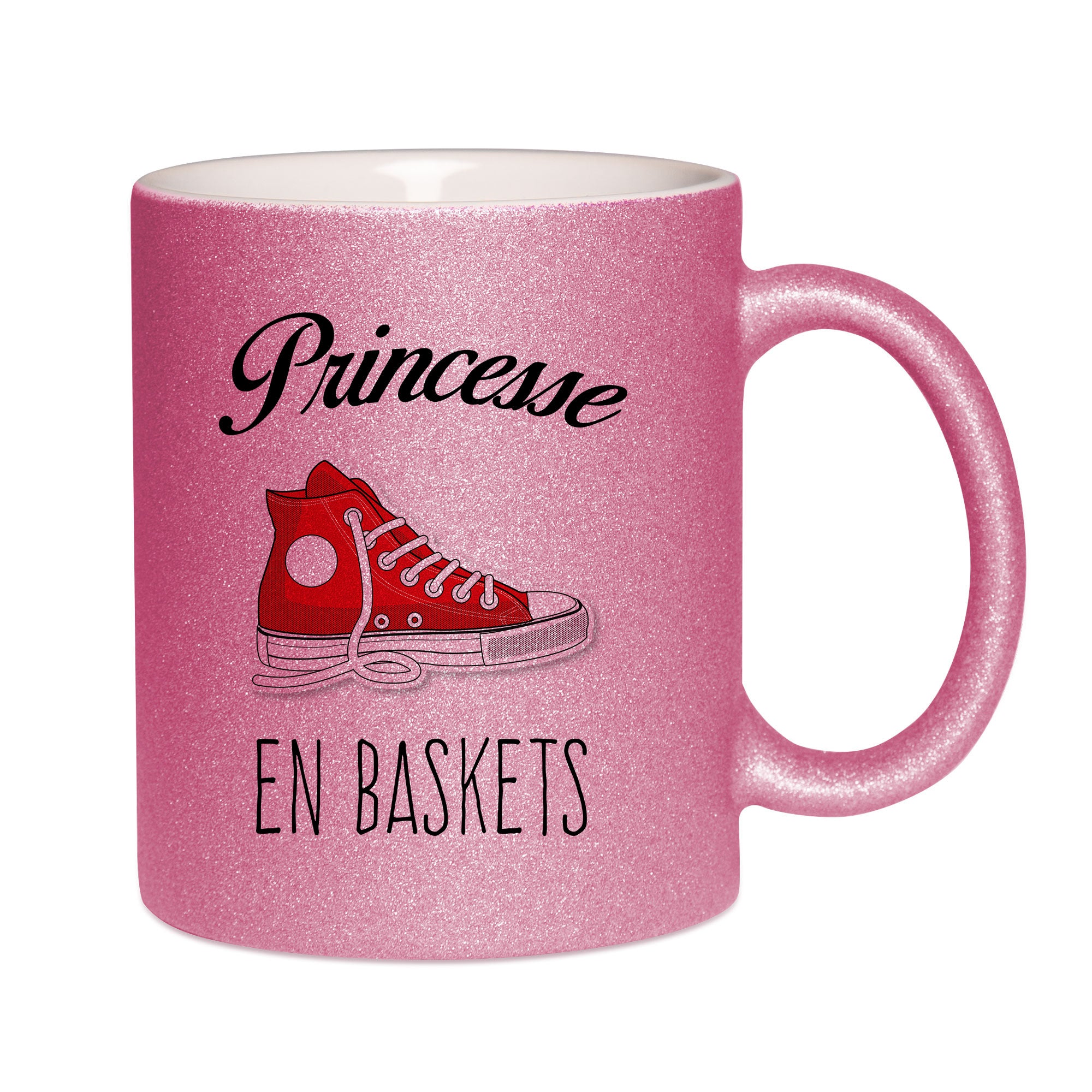 Mug paillettes rose personnalisé Princesse en baskets
