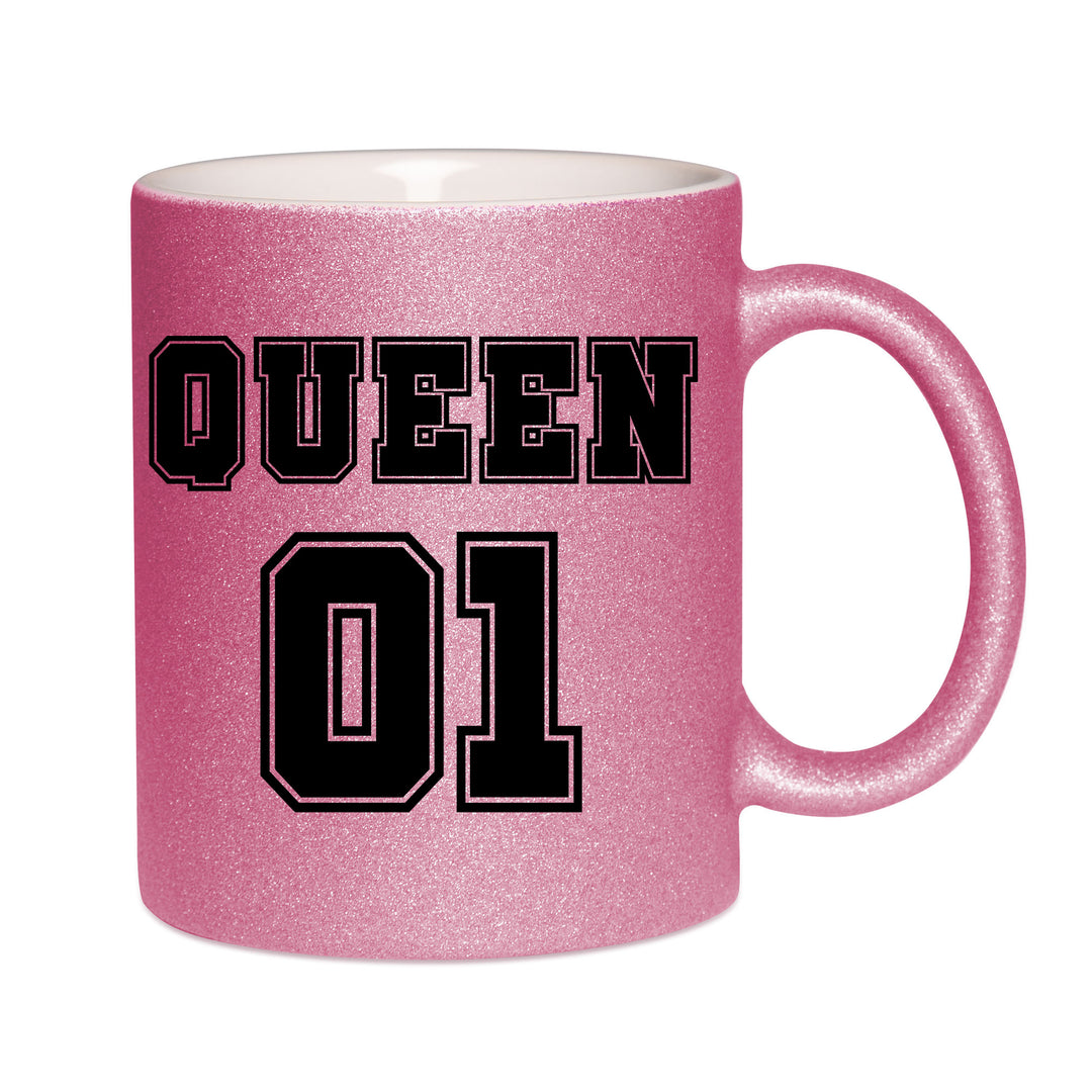 Mug paillettes rose personnalisé Queen 01