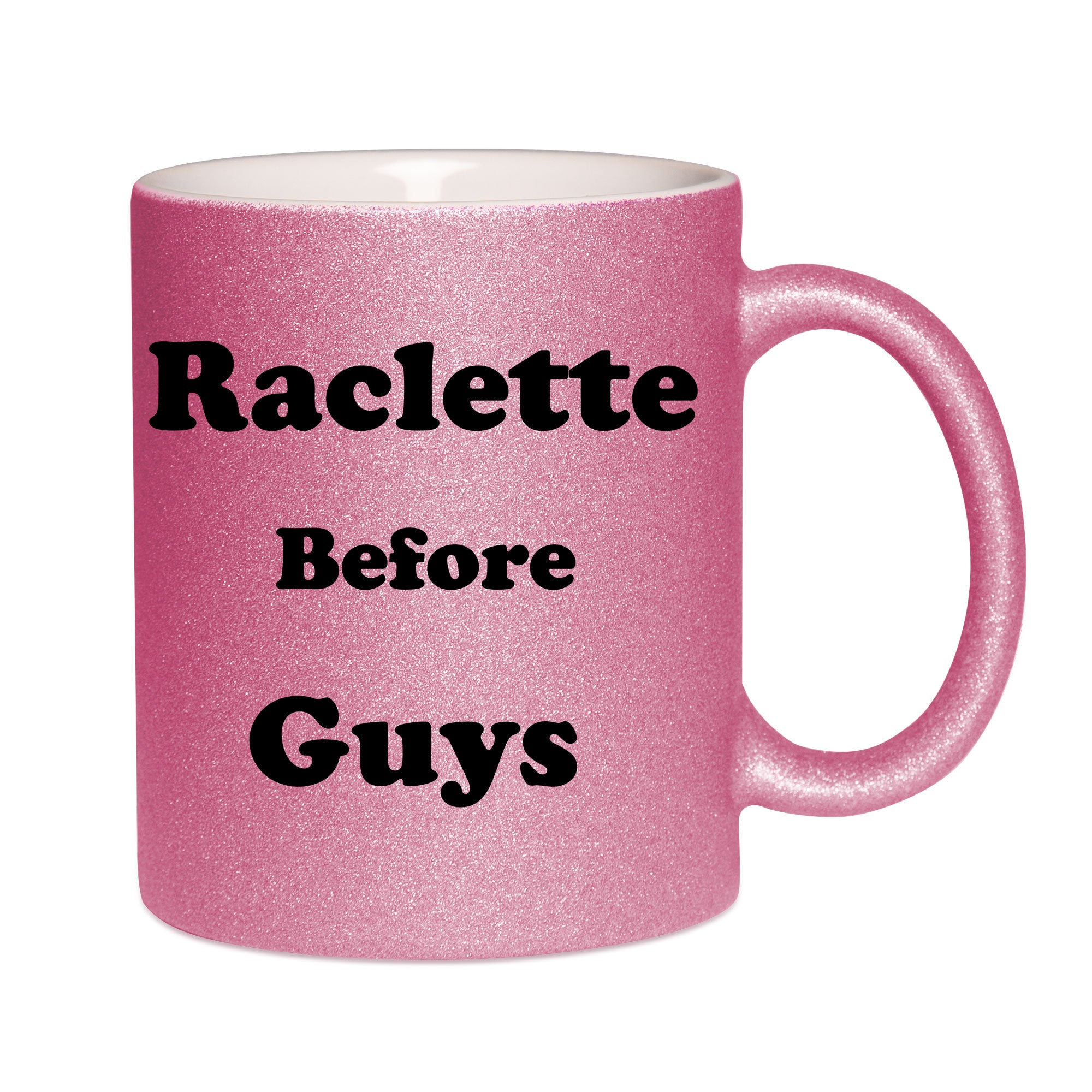 Mug paillettes rose personnalisé Raclette before guys