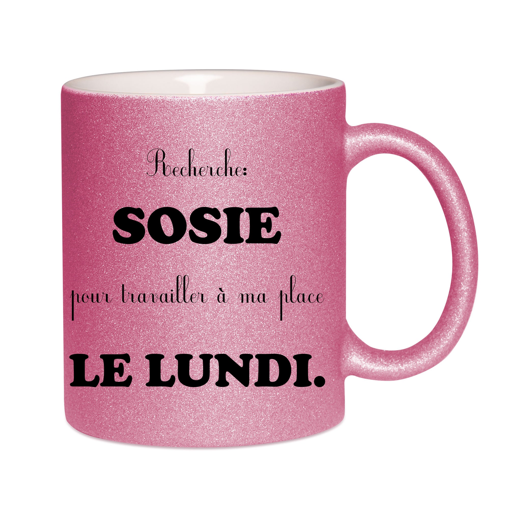 Mug paillettes rose personnalisé Recherche sosie