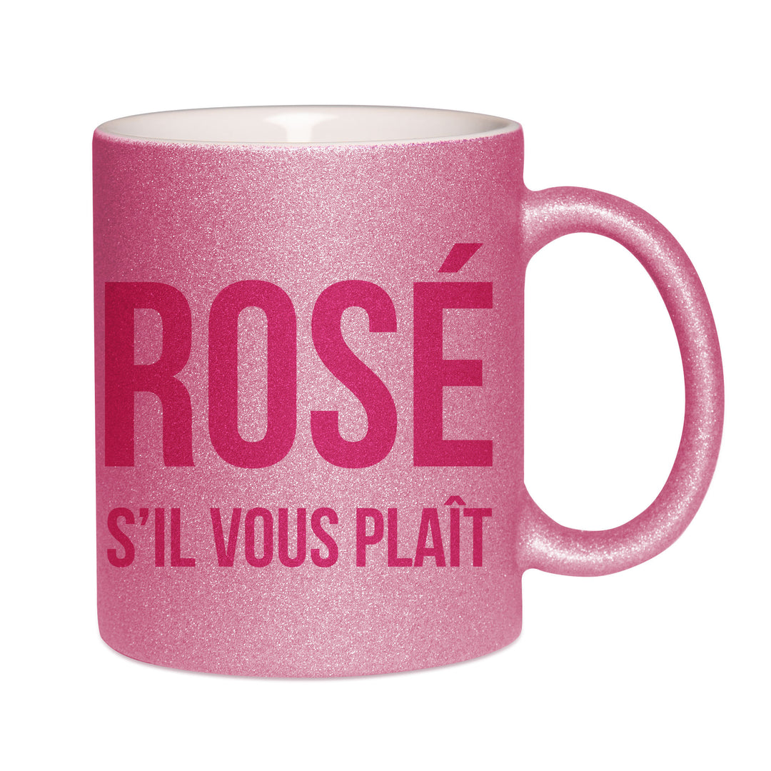 Mug paillettes rose personnalisé Rosé s'il vous plait