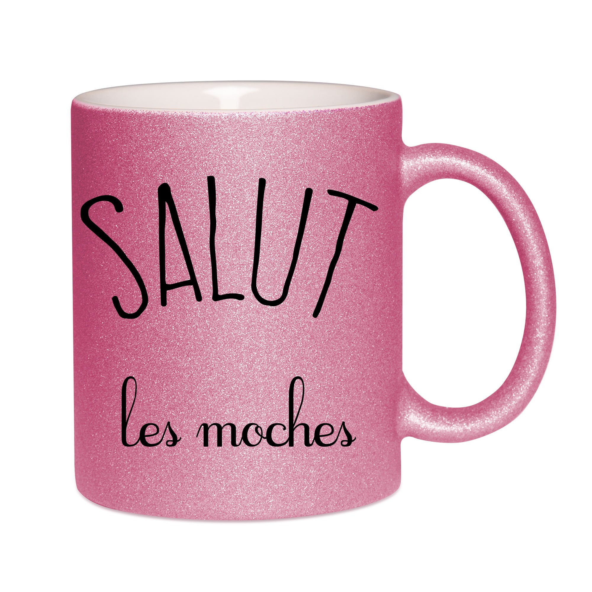 Mug paillettes rose personnalisé Salut les moches