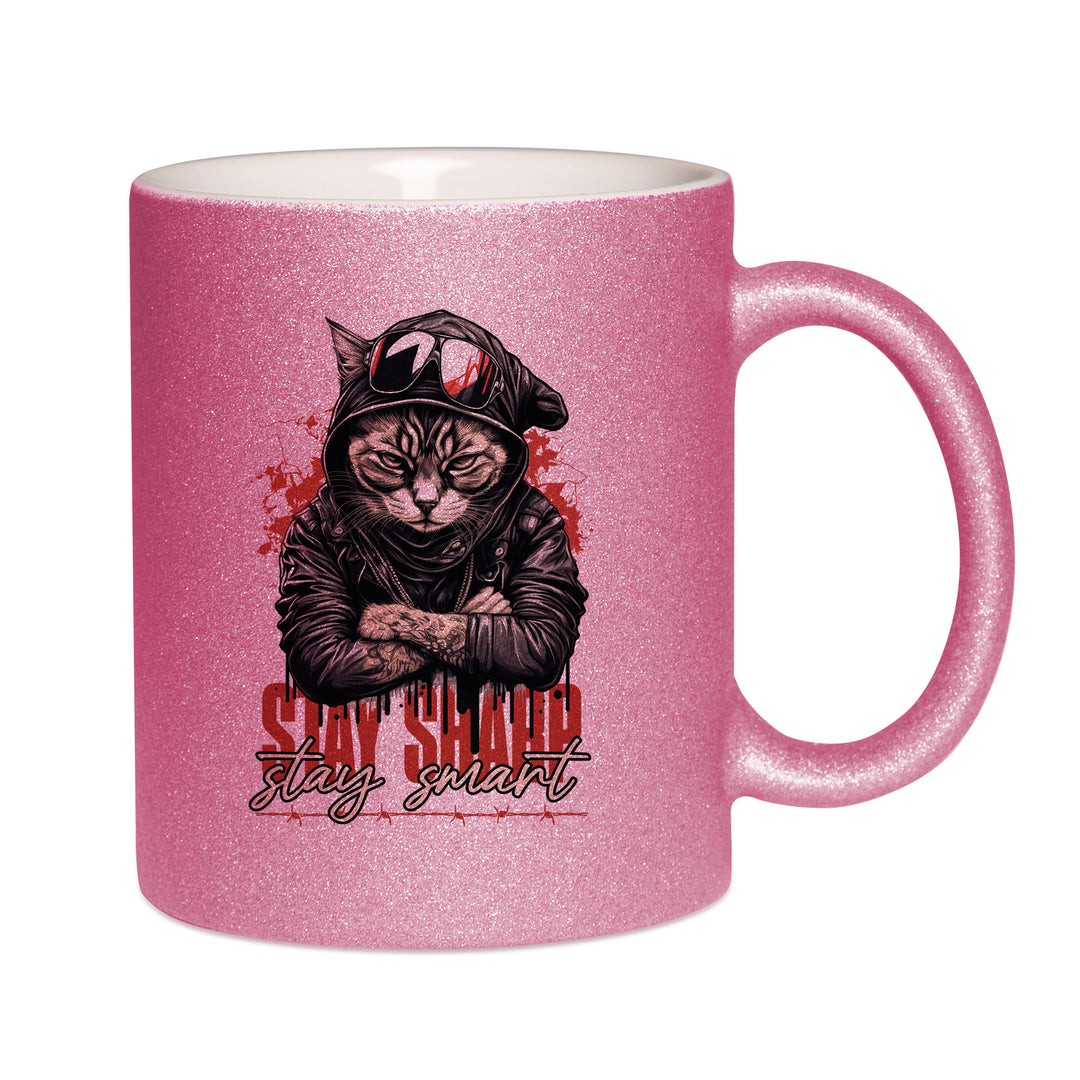 Mug paillettes rose personnalisé Stay sharp stay smart