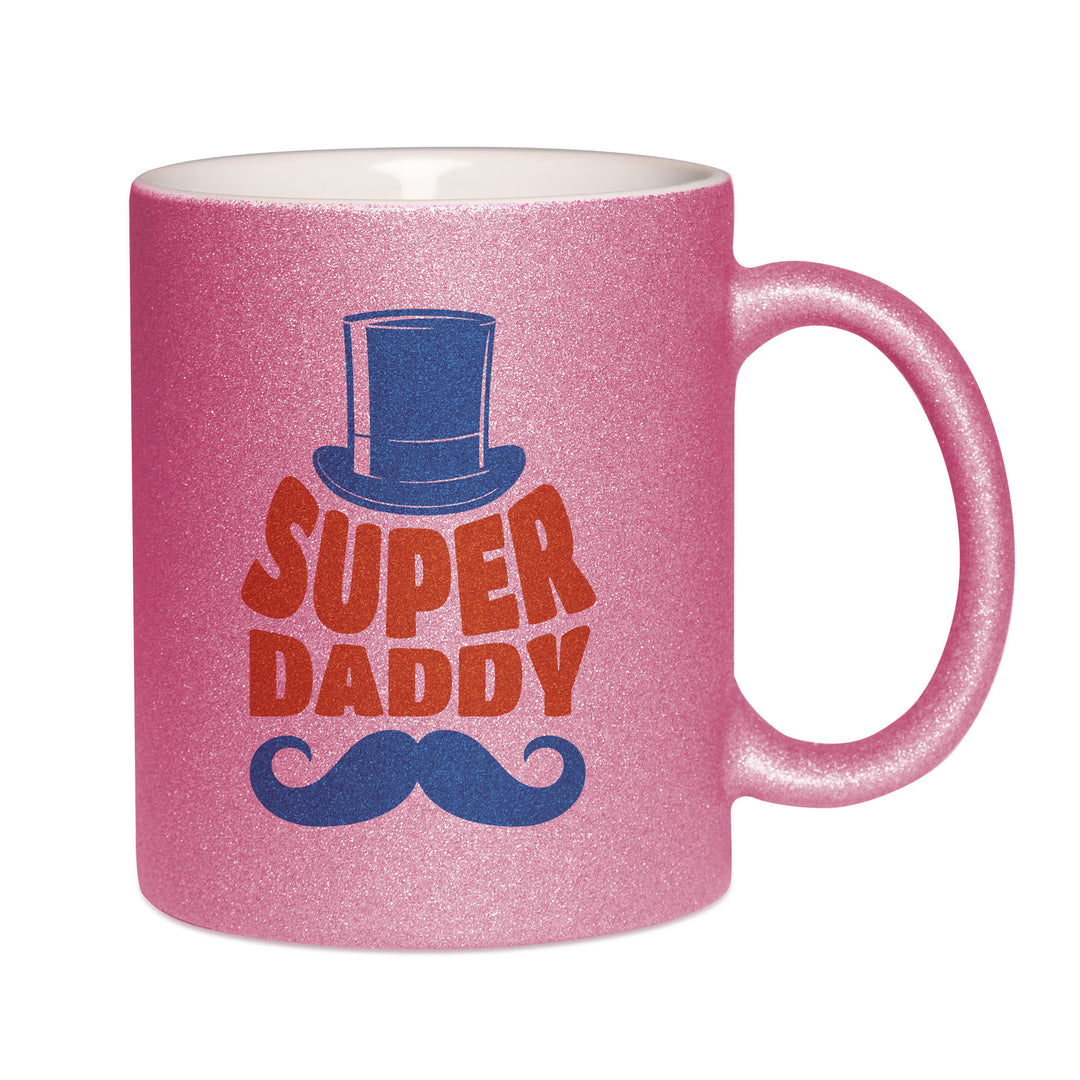 Mug paillettes rose personnalisé Super-daddy-mustache