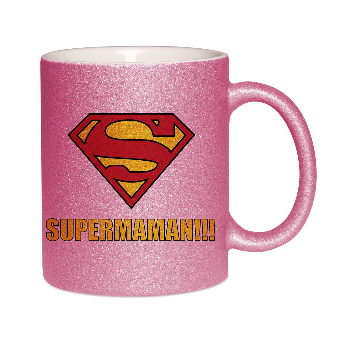 Mug paillettes rose personnalisé Supermaman