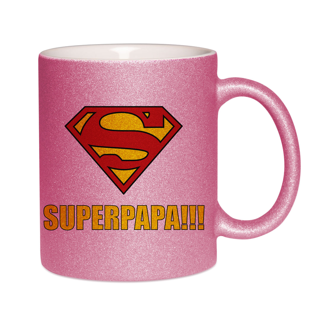 Mug paillettes rose personnalisé Superpapa