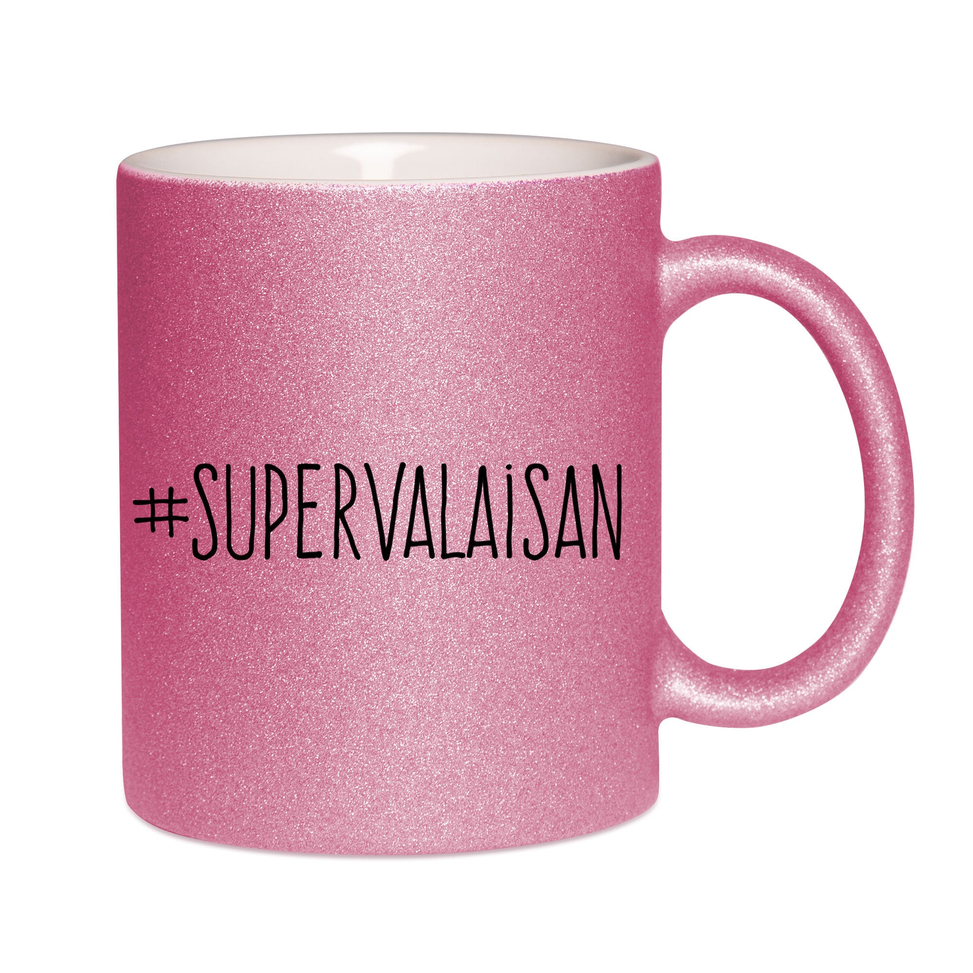 Mug paillettes rose personnalisé Supervalaisan