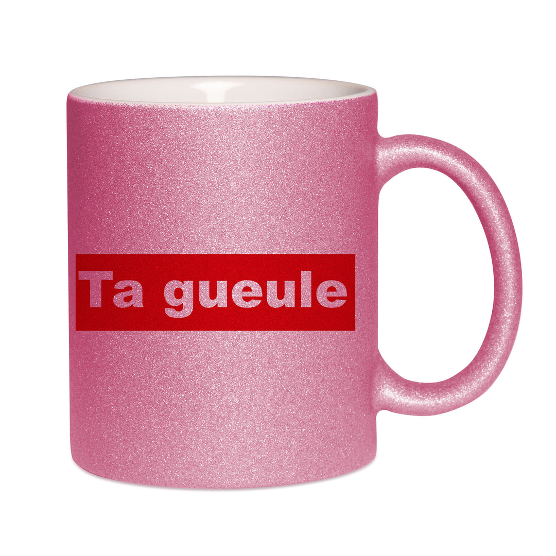 Mug paillettes rose personnalisé Ta gueule