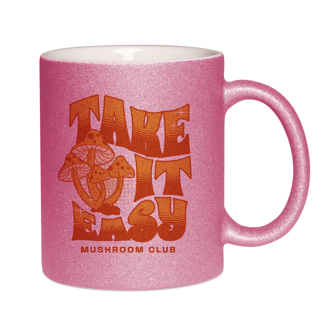 Mug paillettes rose personnalisé Take it easy