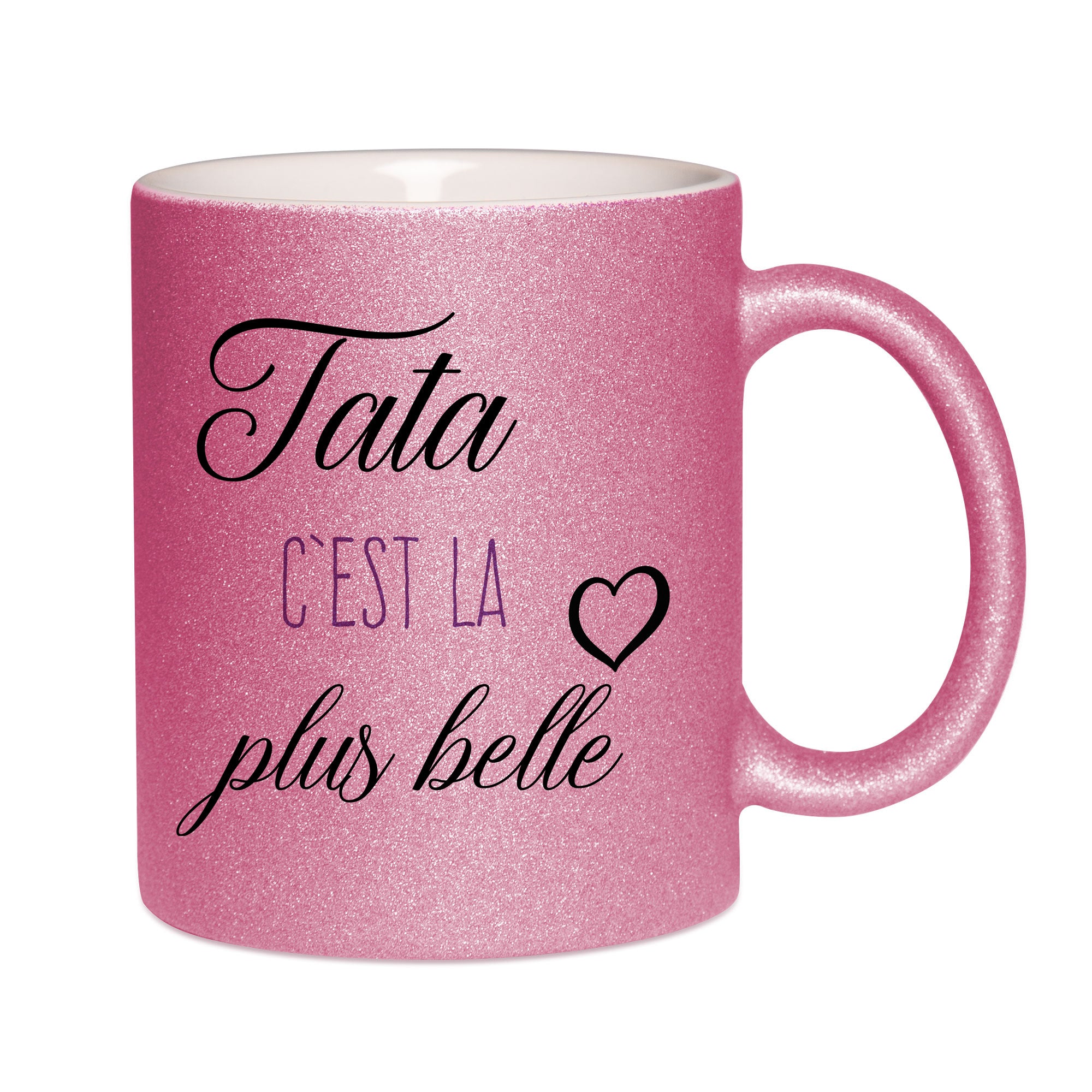 Mug paillettes rose personnalisé Tata c'est la plus belle