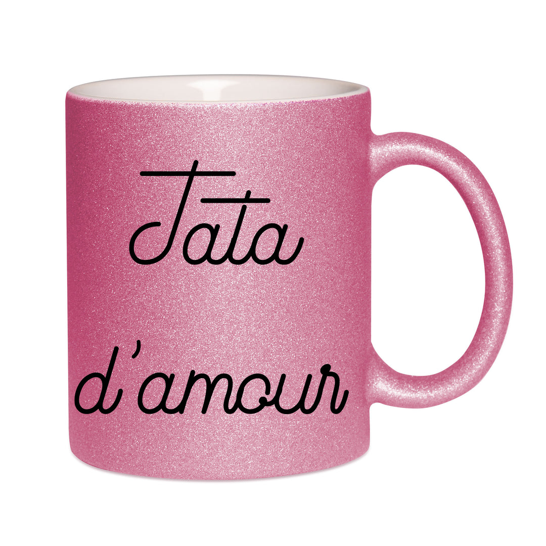 Mug paillettes rose personnalisé Tata d'amour