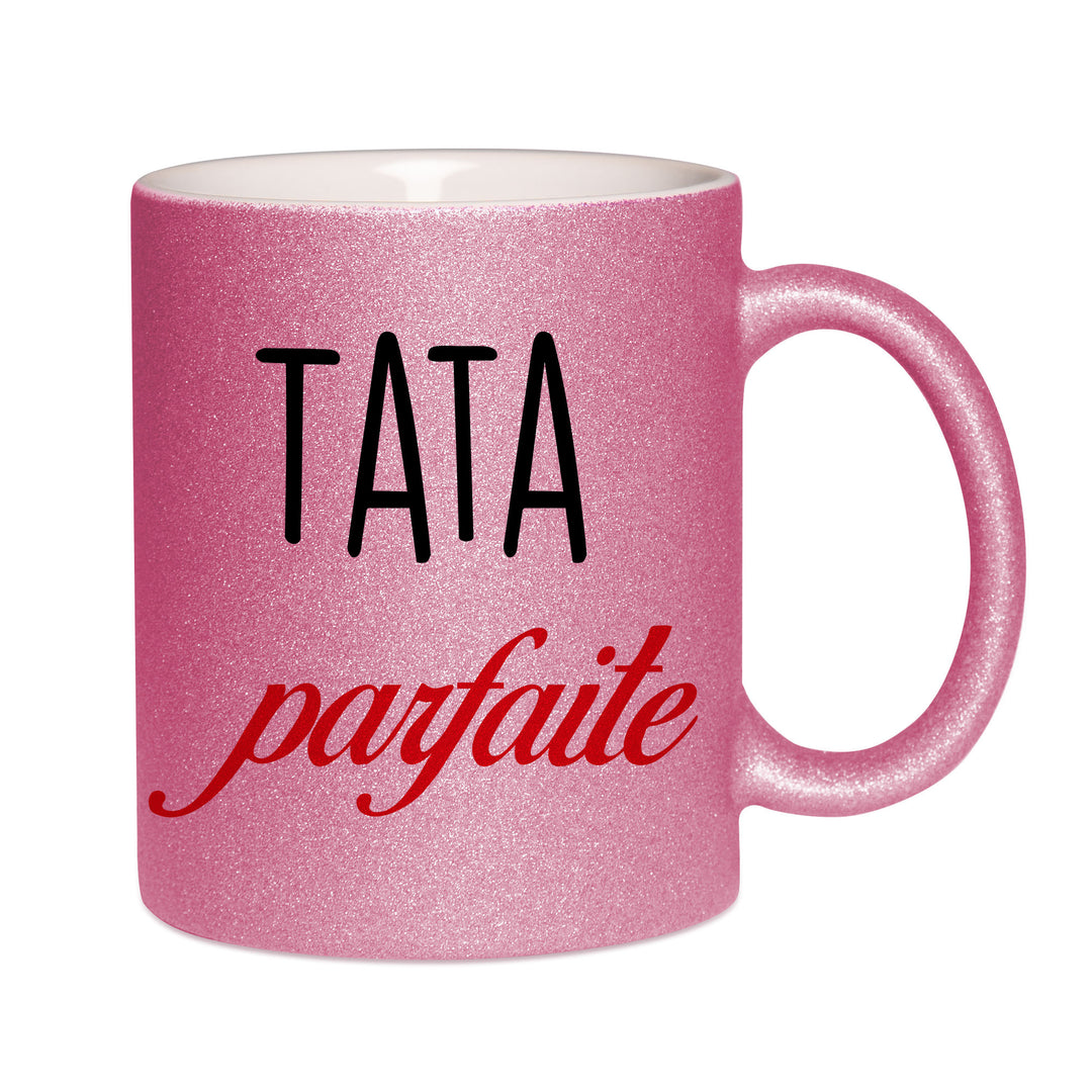 Mug paillettes rose personnalisé Tata parfaite