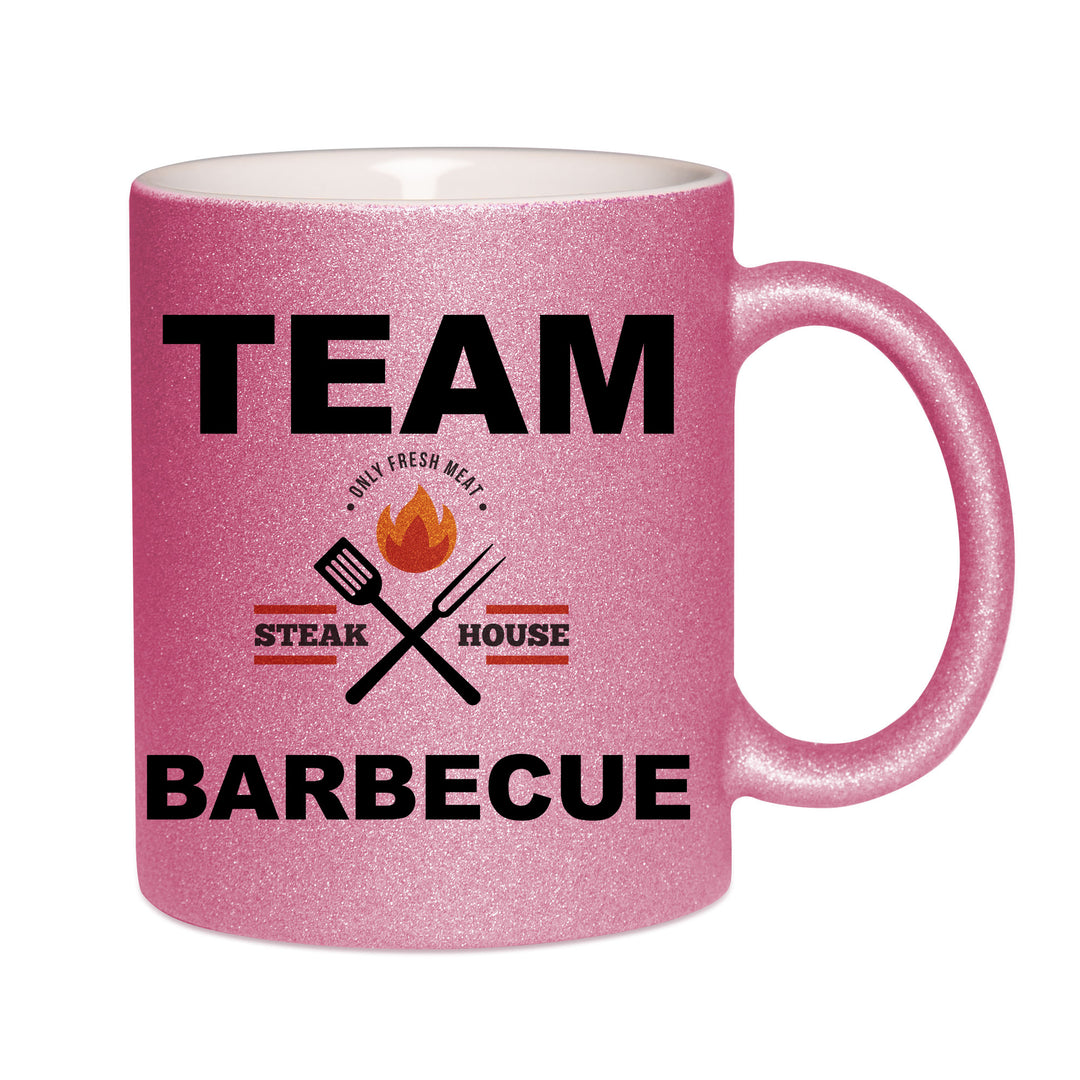 Mug paillettes rose personnalisé Team Barbecue