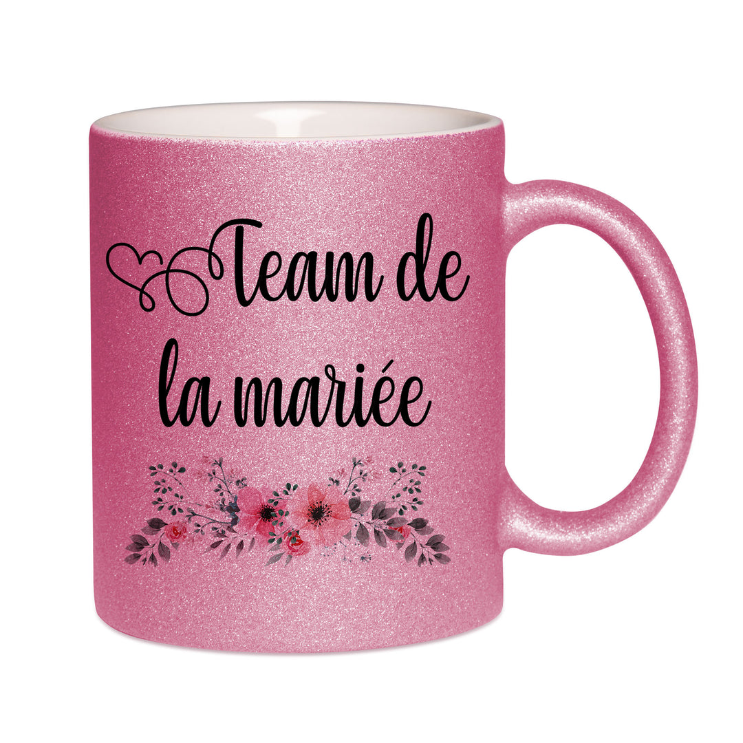 Mug paillettes rose personnalisé Team de la mariee