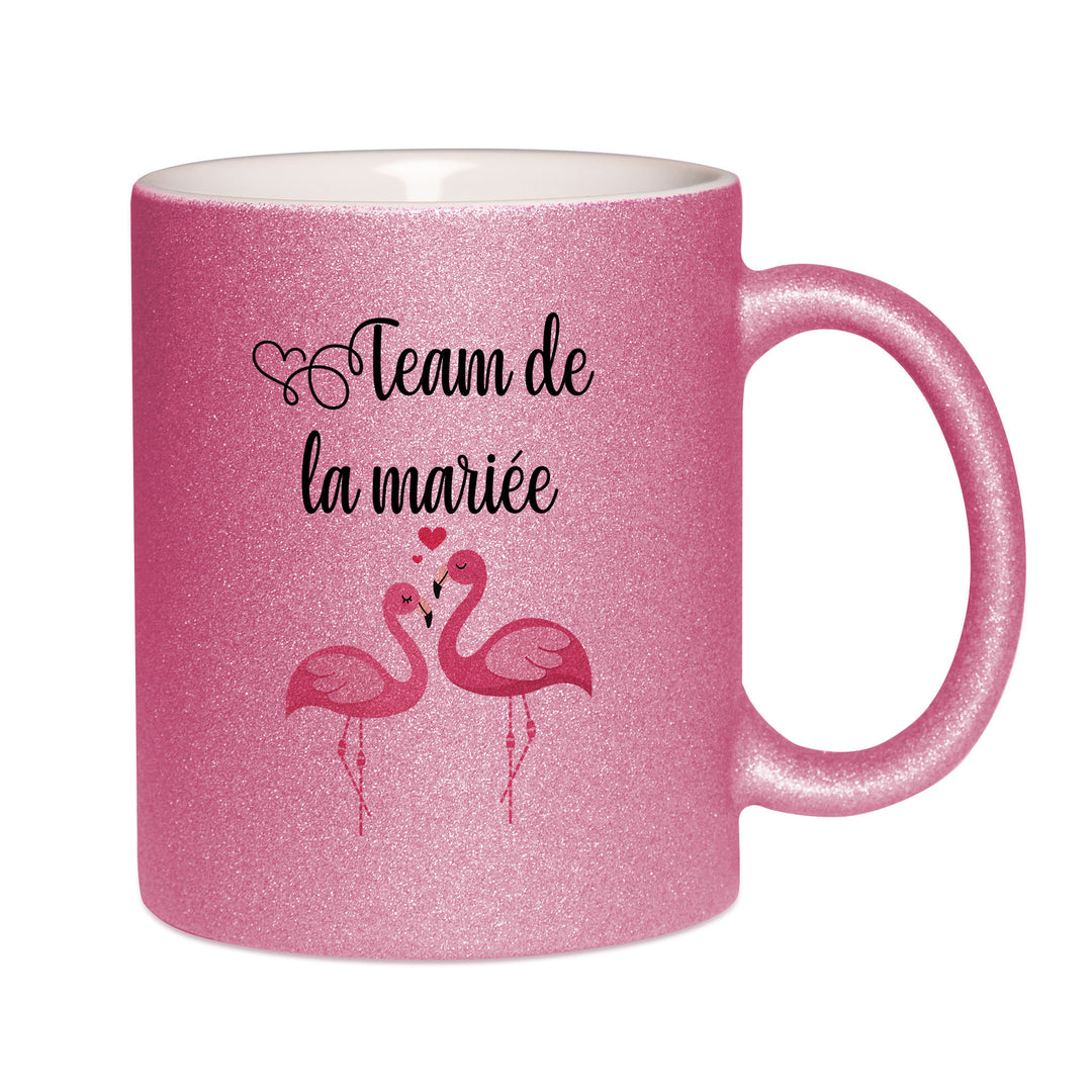 Mug paillettes rose personnalisé Team de la mariee 2