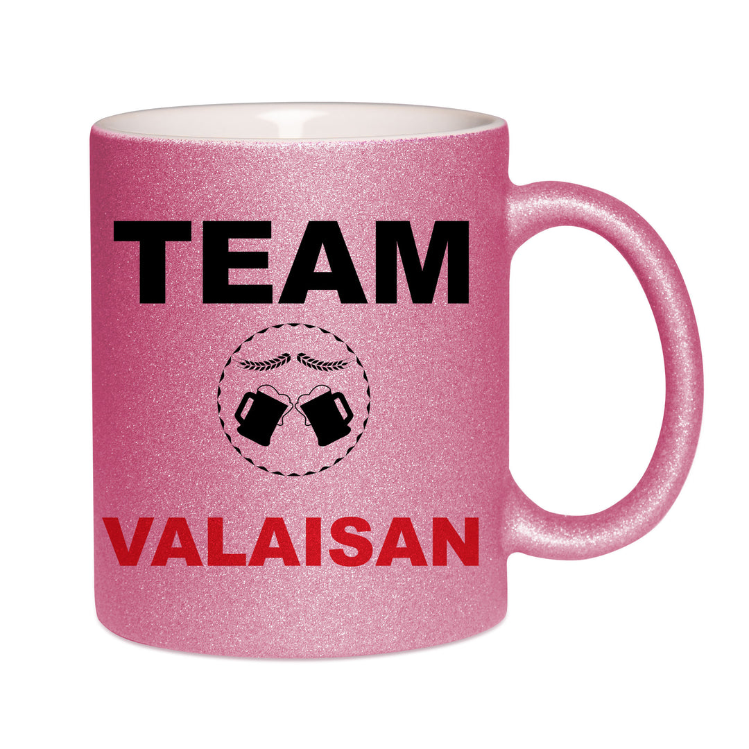 Mug paillettes rose personnalisé Team valaisan